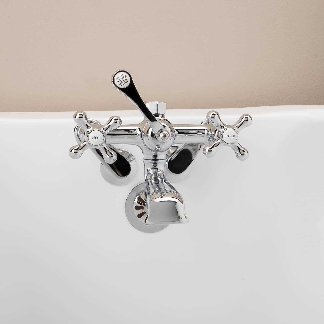 Low Spout British Telephone Clawfoot Faucet with Metal Cross Handles for Riser Connection by Randolph Morris RM146TWSC - Cheap Fitting