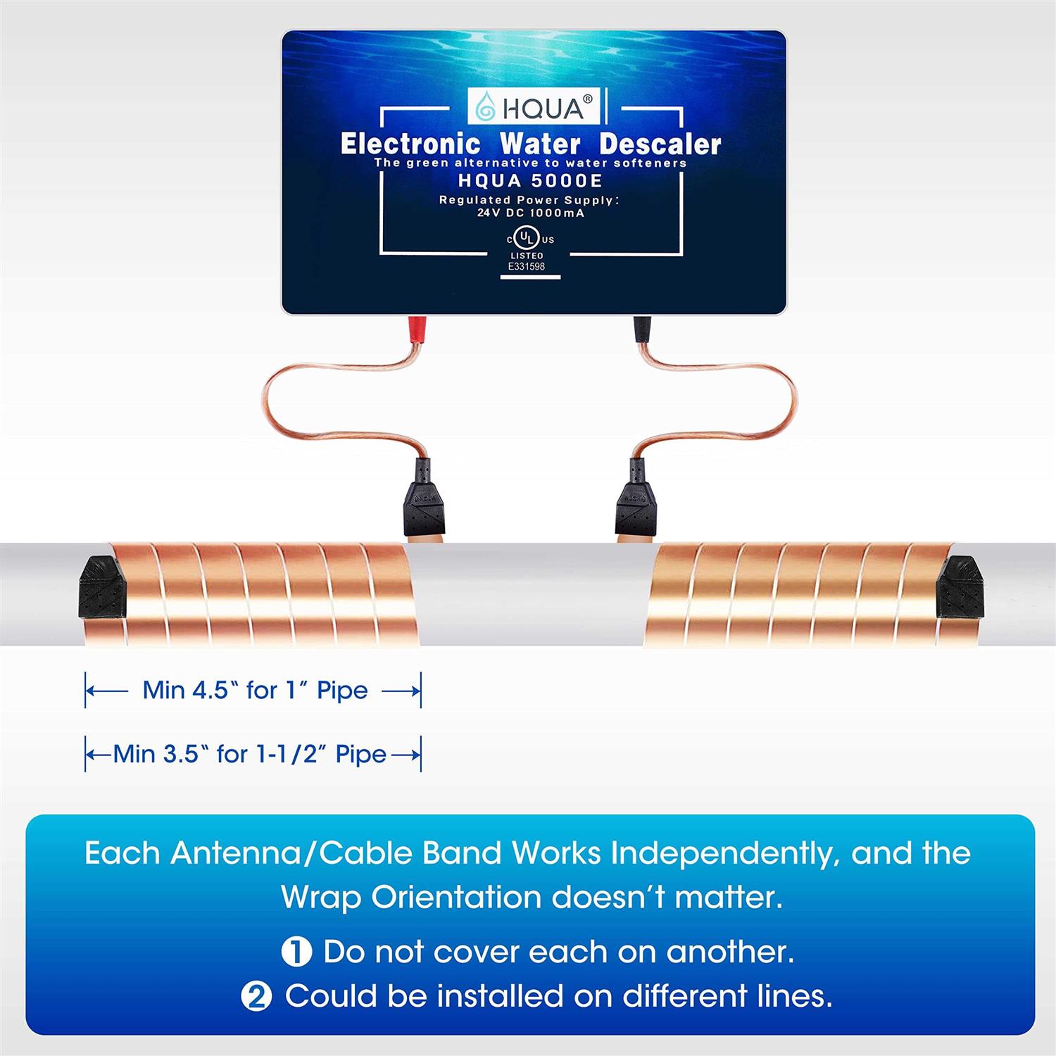 Hqua 5000E Electronic Water Descaler Alternative Water Softener Salt Free Limescale and Rust Removal and Prevention - Cheap Fitting