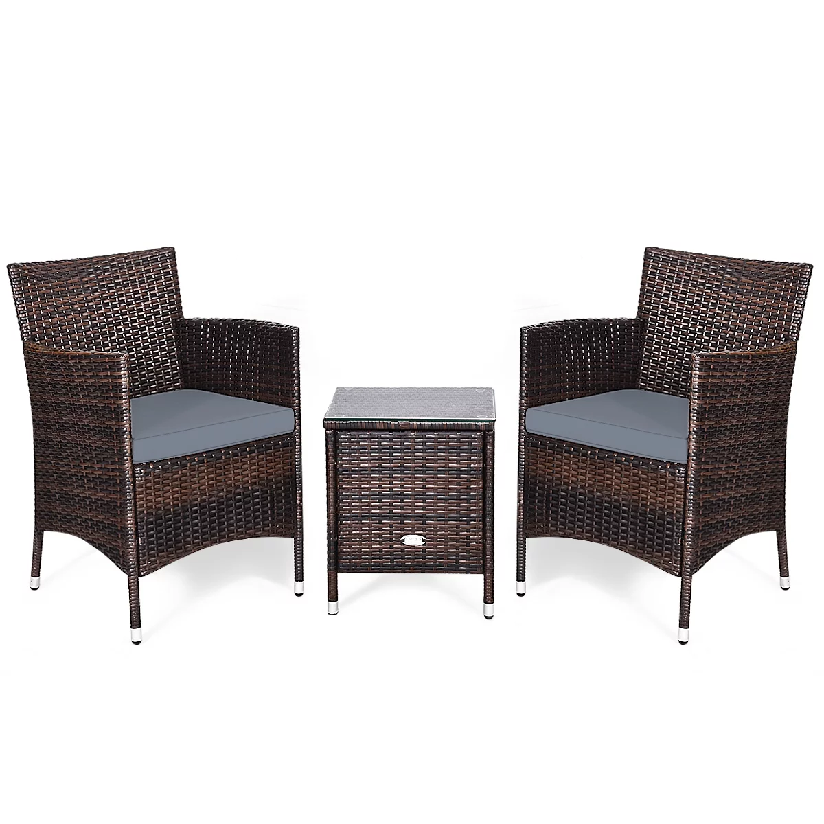 Patiojoy Outdoor Patio Rattan Conversation Set Garden Wicker Chairs 3 Pieces - Cheap Fitting