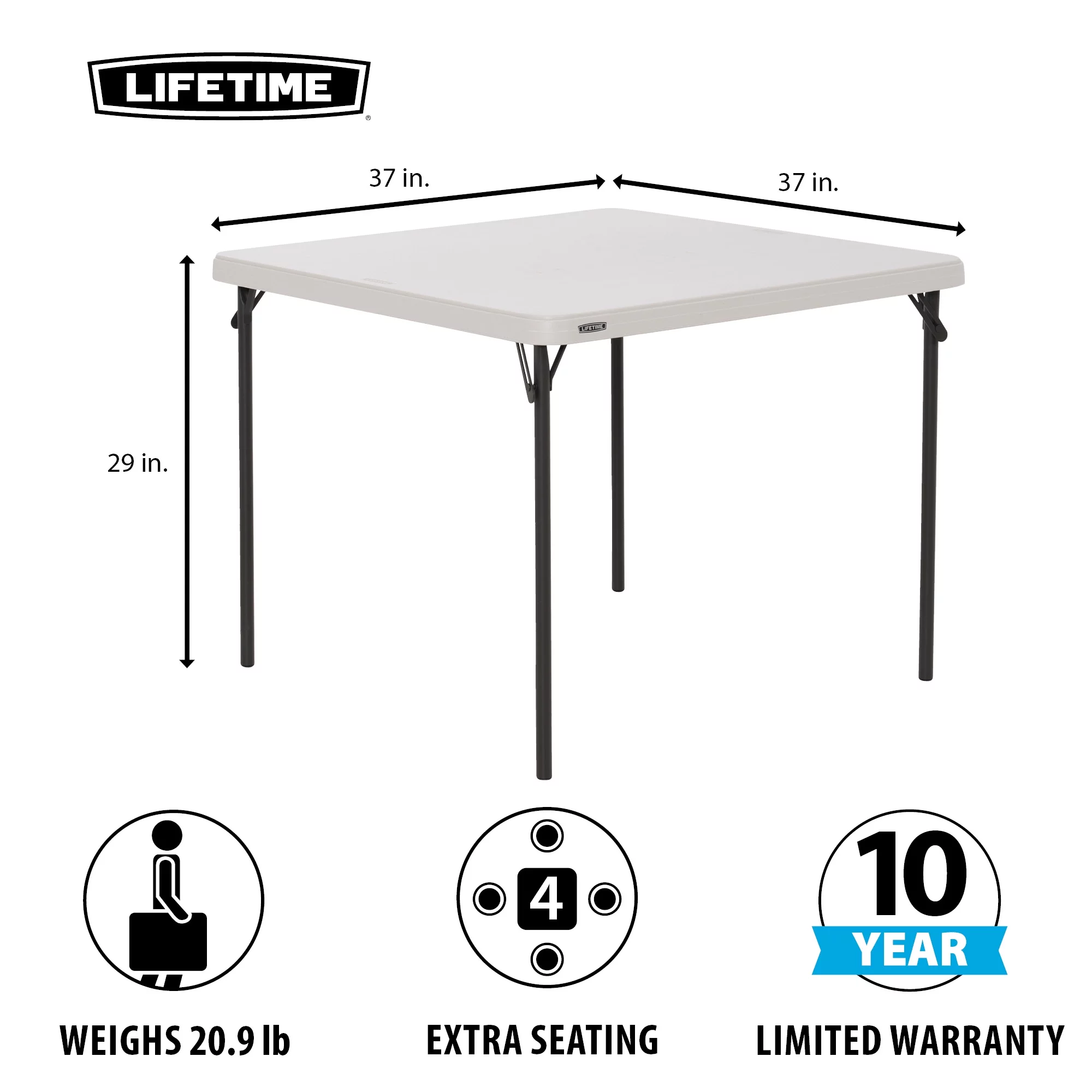 Lifetime 37 inch Square Folding Table, Indoor/Outdoor Commercial Grade, White Granite (80783) - Cheap Fitting