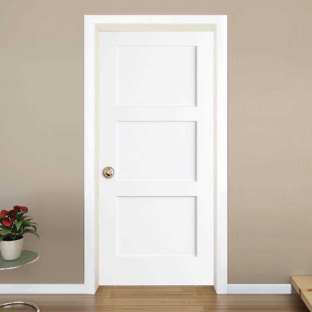 Kimberly Bay 24 in. x 80 in. White 3-Panel Shaker Solid Core Wood Interior Door Slab - Cheap Fitting