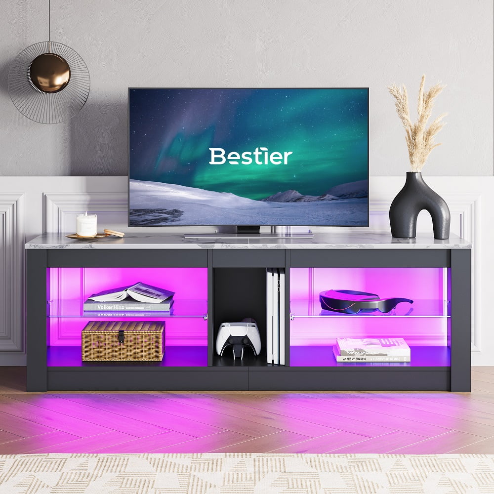 Bestier Entertainment Center with LED Lights TV Stand Media Console Table for TVs up to 60