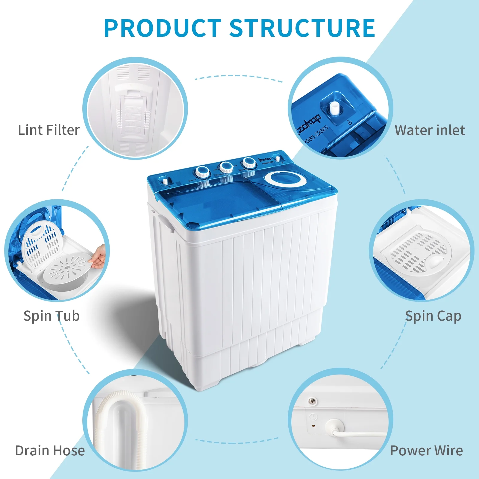 UbesGoo Portable Washing Machine, 26lbs Compact Twin Tub Wash& Combo for Apartment, Dorms,Camping and More, White&Black - Cheap Fitting