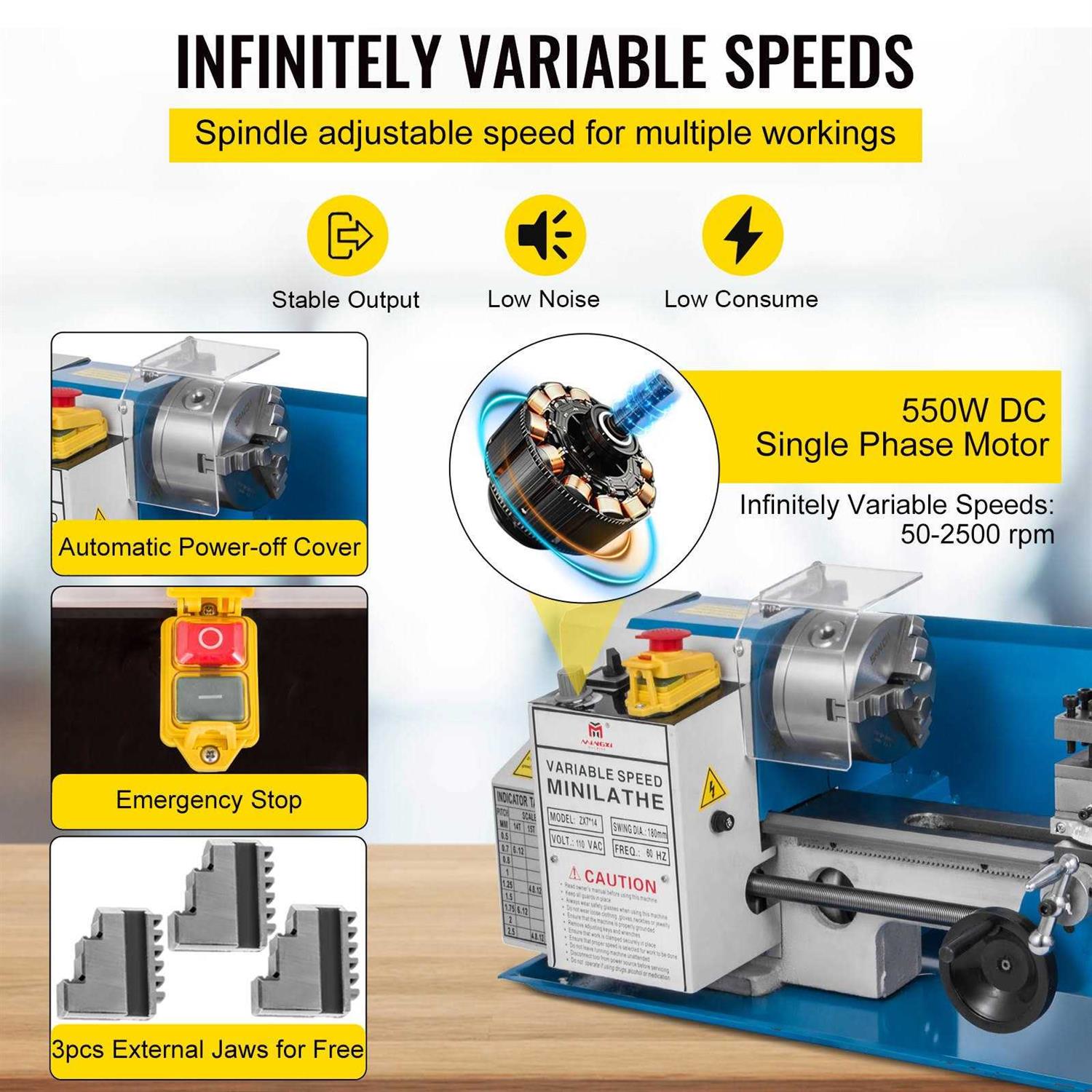 VEVOR Metal Lathe 7x14inch Precision Bench Top Mini Metal Lathe 550w Precision Metal Lathe Variable Speed 50-2500 Rpm Nylon Gear with a Movable Lamp JSMNCC7X14-550W01V1 - Cheap Fitting