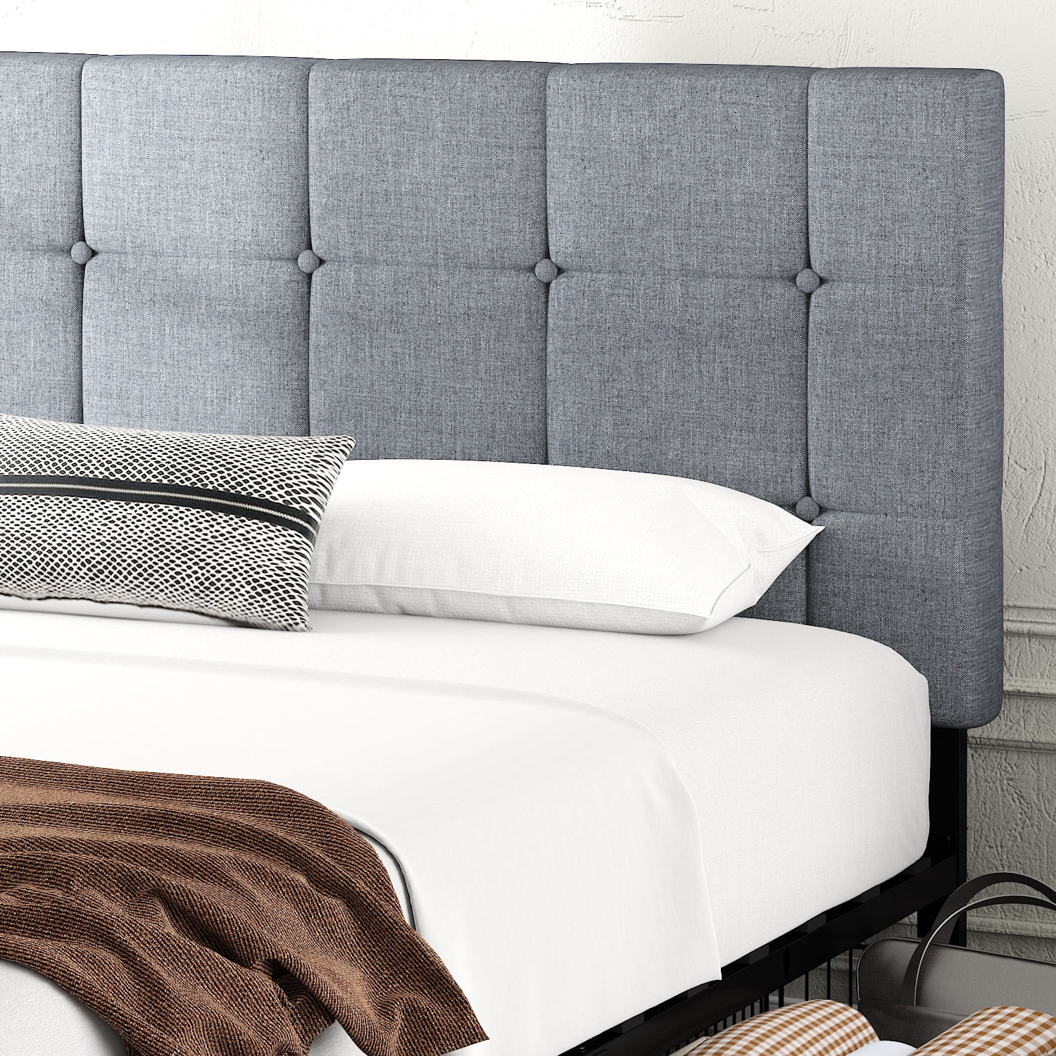 Amolife Queen Size Platform Bed Frame with Headboard and 4 Storage Drawers, Button Tufted Style, Dark Grey, Mattress Not Included - Cheap Fitting