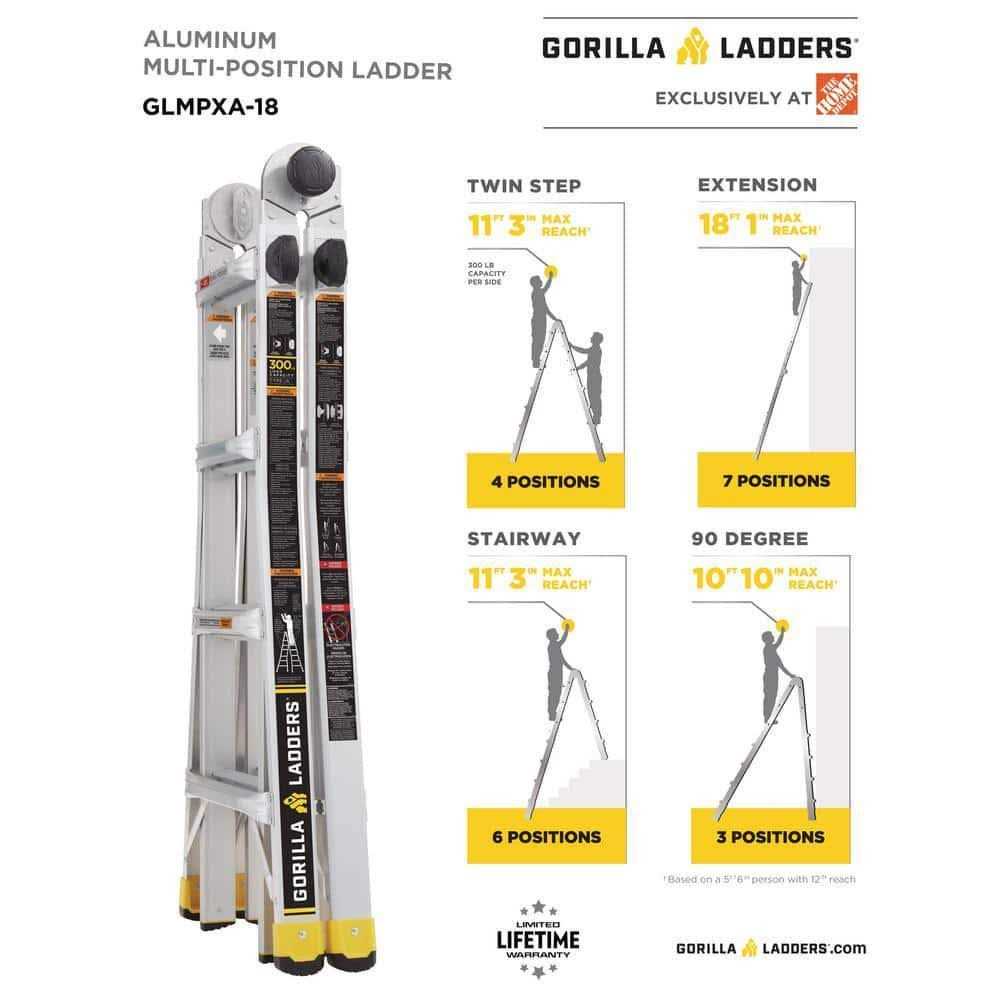 Gorilla Ladders 18 ft. Reach MPXA Aluminum Multi-Position Ladder with Tool Hangers - Cheap Fitting