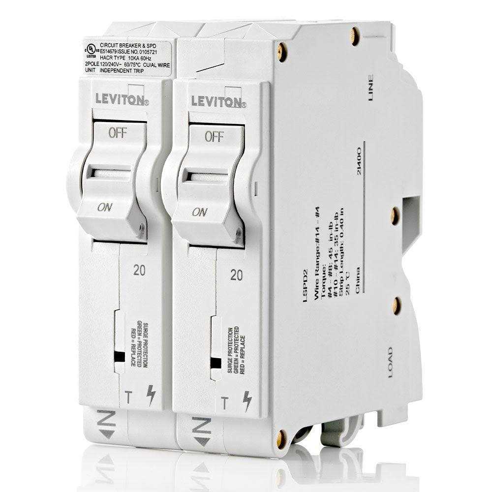 Leviton LSPD2-T Surge Protective Device with Two 20A Single-Pole Standard Thermal Magnetic Branch Circuit Breakers - Cheap Fitting