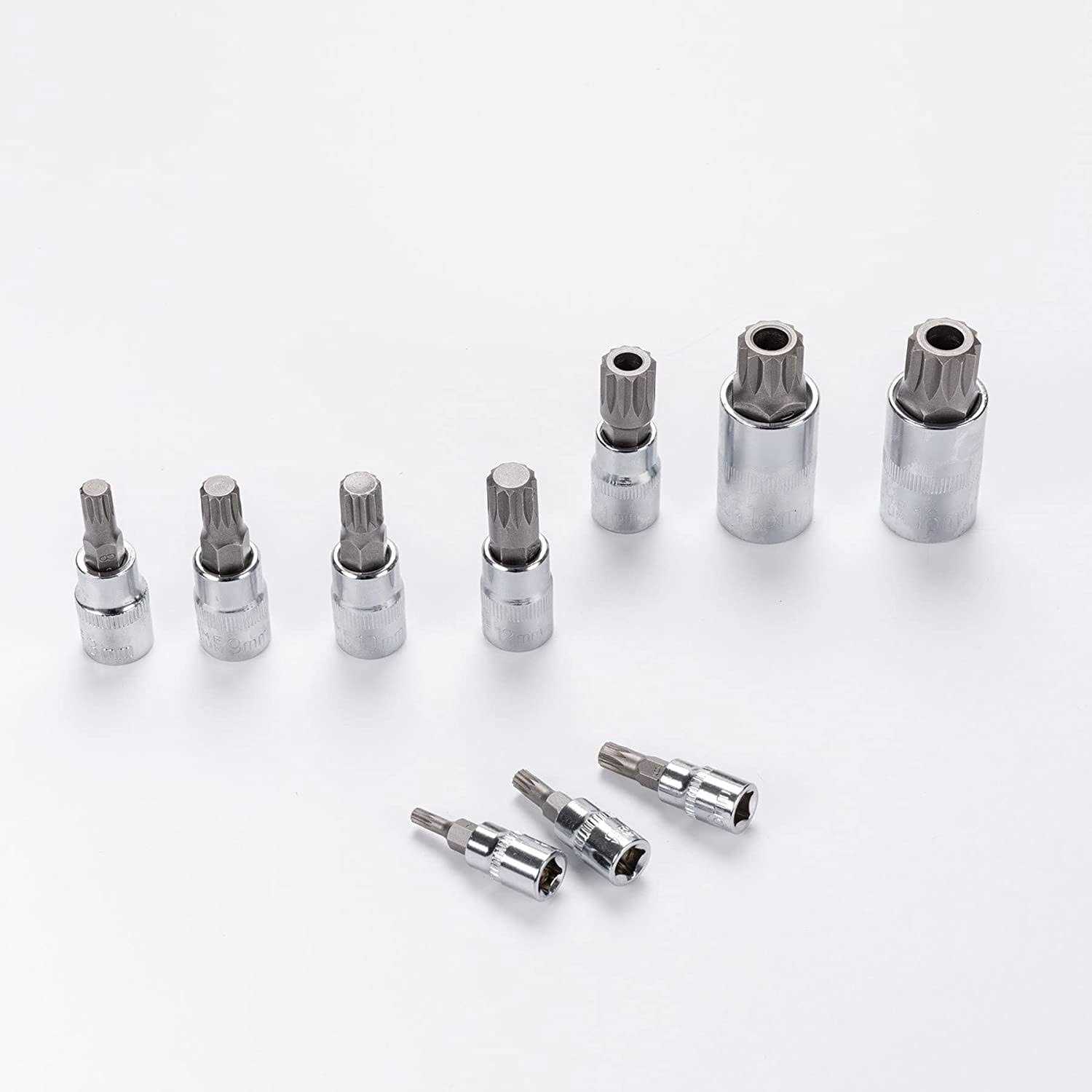 Qnkaa Spline Socket Bit Set 10pcs Square Triple Silver M4 - Cheap Fitting