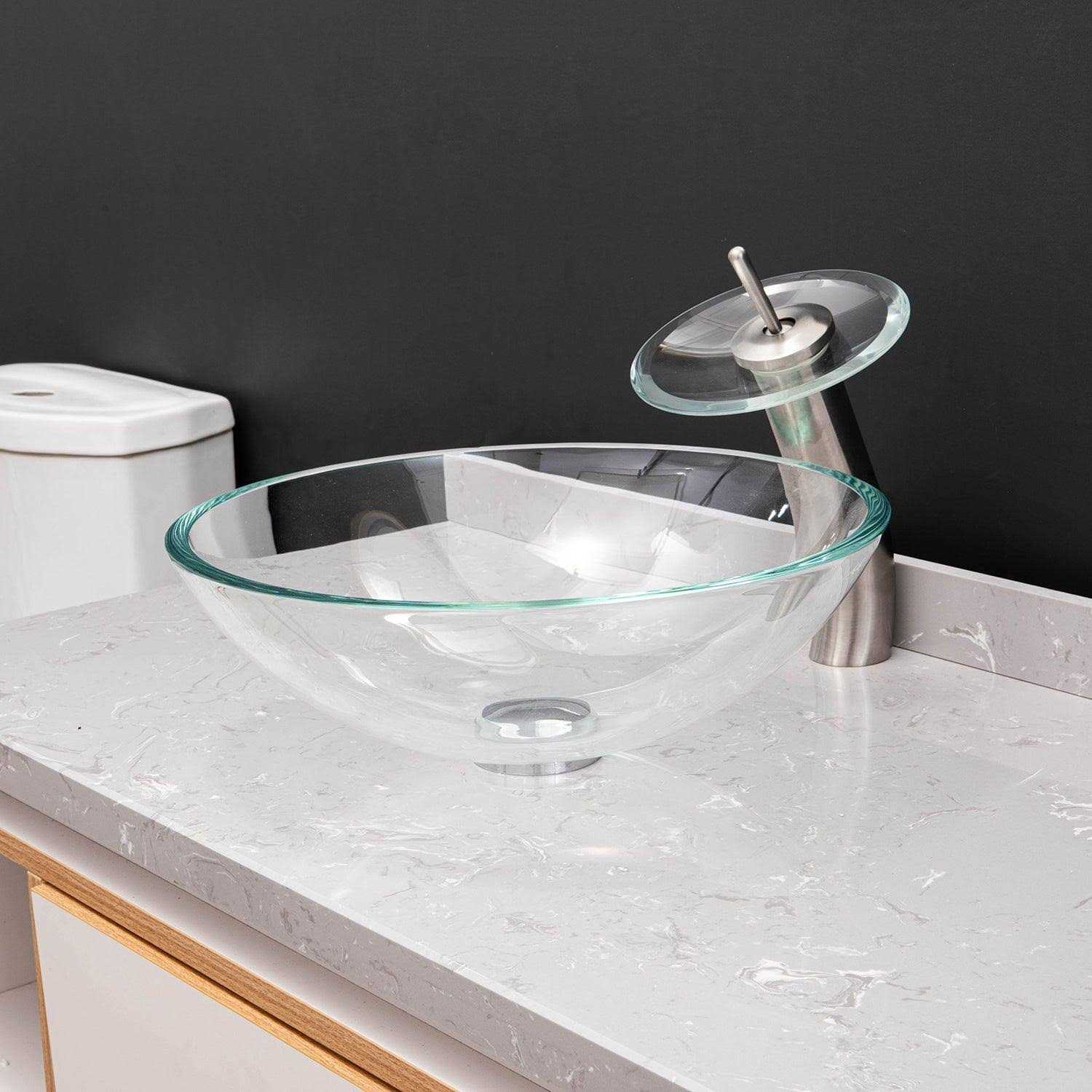 Vinnova Enna Reddish Brown Glass Circular Vessel Bathroom Sink without Faucet - Cheap Fitting