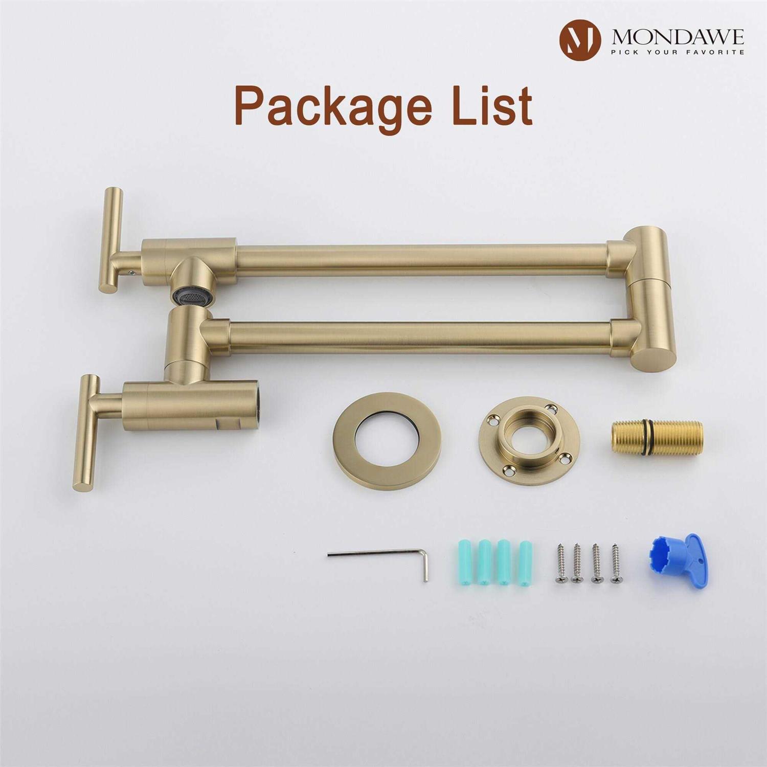 Mondawe Brushed Gold Double Handle Wall-mount Pot Filler Kitchen Faucet OR-846BGF-DG - Cheap Fitting