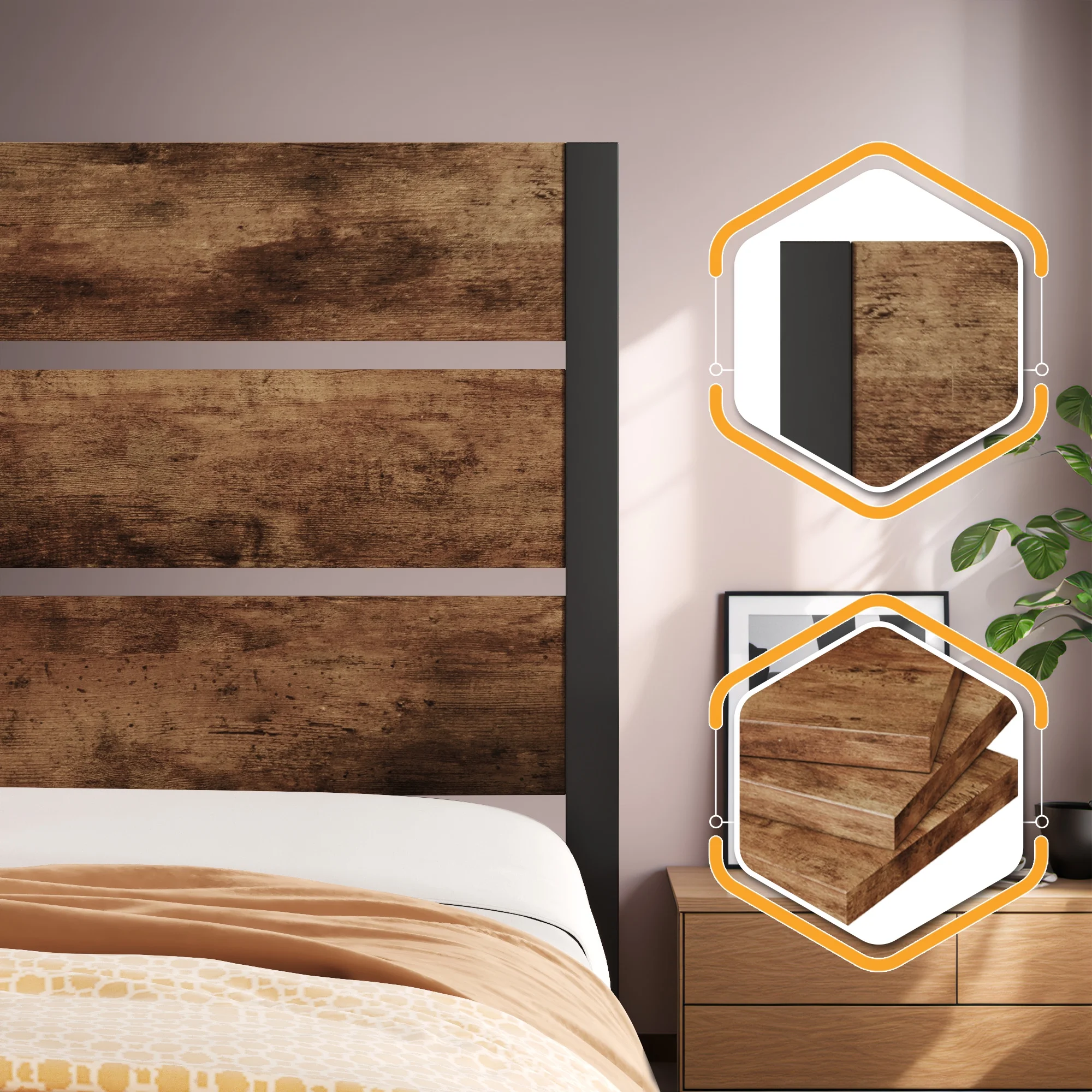 Lifezone Queen Bed Frame with Rustic Vintage Wood Headboard and Footboard,Metal Support,Rustic Brown - Cheap Fitting