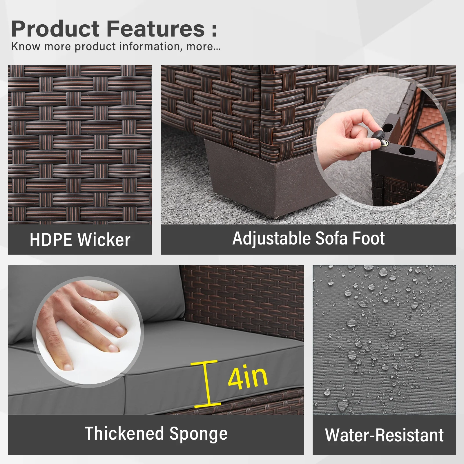 Waroom 4-Piece Outdoor Wicker Furniture Set with Fire Pit Table 50000BTU Patio Couch Single Chairs Set for Porch, Peacock Blue - Cheap Fitting