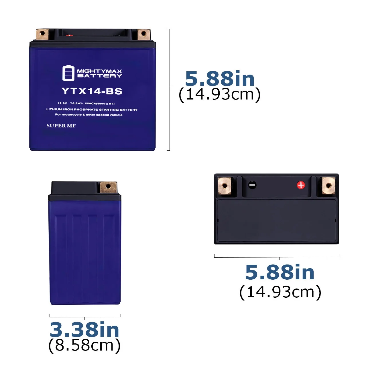 YTX14-BS Lithium Replacement Battery Compatible with Powersport Motorcycle Scooter ATV - Cheap Fitting