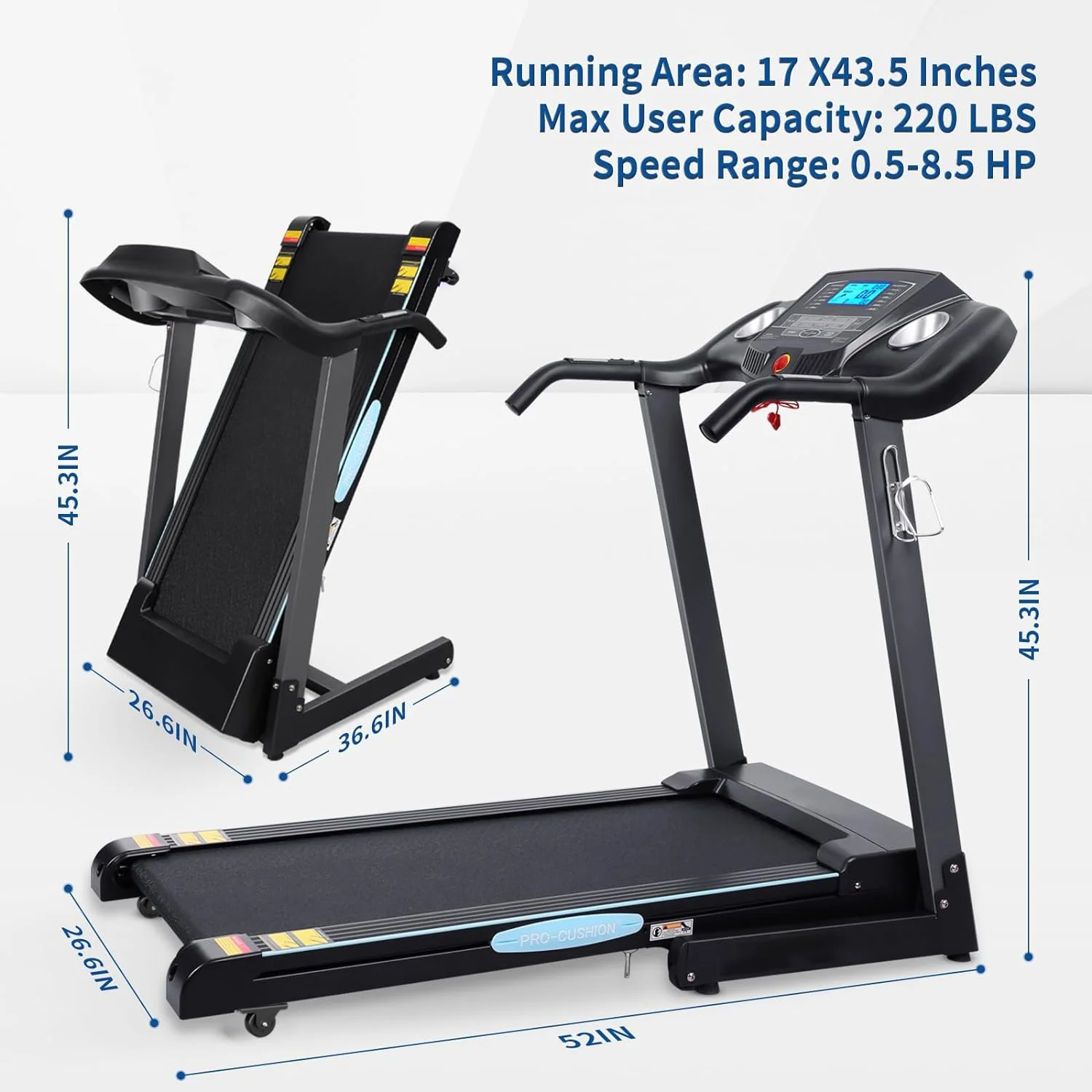 Treadmill with Incline Folding Treadmill with 12-Level Automatic Incline 2.5hp Power 8.5mhp Speed Running Machine 15 Preset Training Program Electric Treadmill for Home Use - Cheap Fitting
