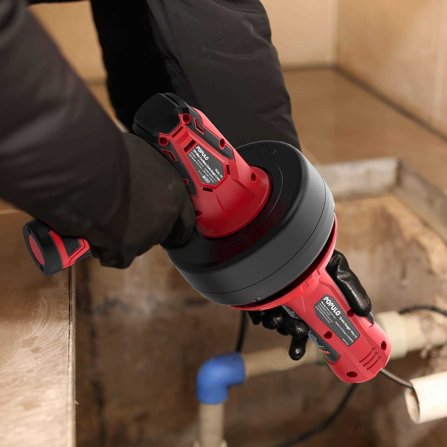 Populo Electric Drain Auger 12V Flexible Snake Drain Clog Remover with Power Drill - Cheap Fitting