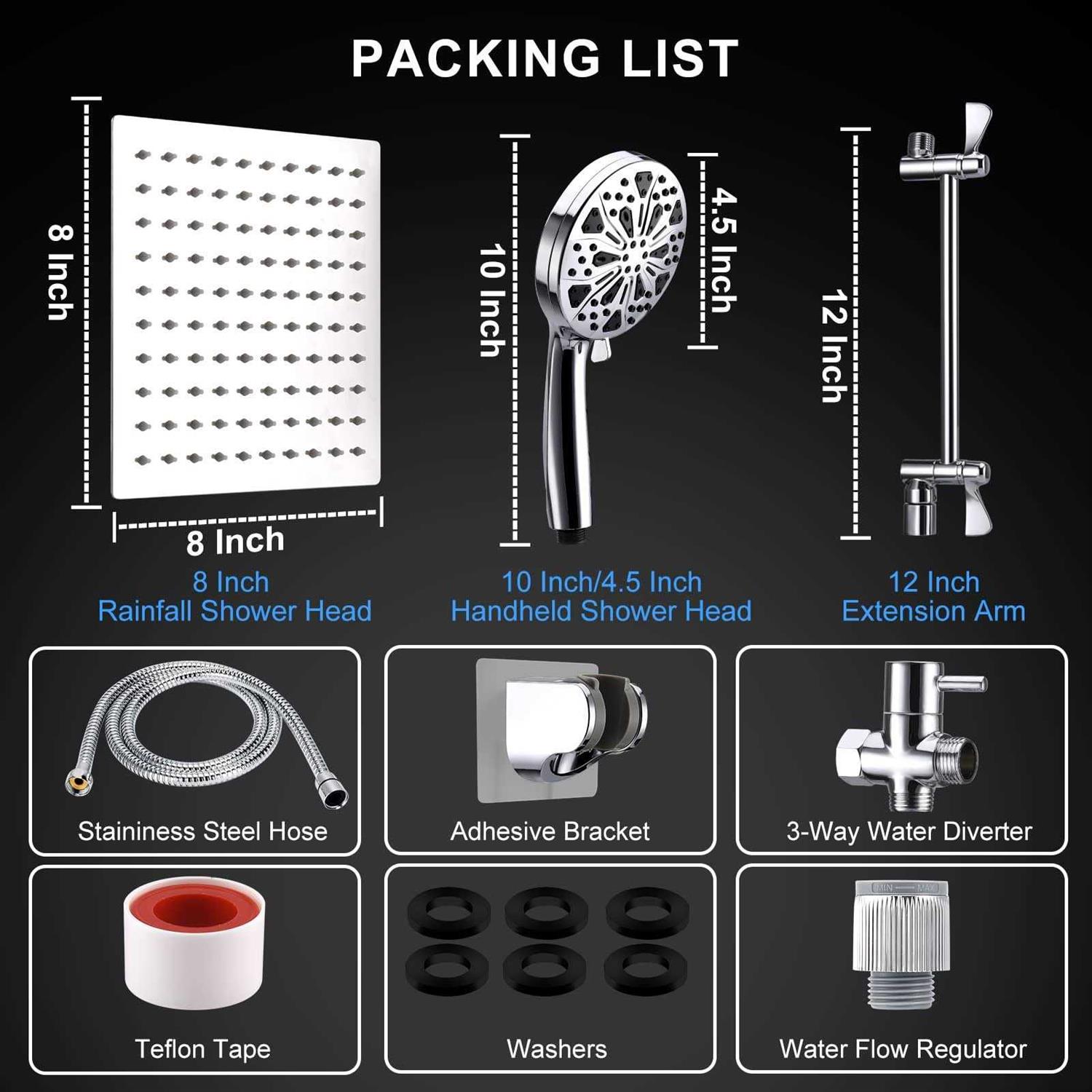 Tomler Shower Head High Pressure Rain Shower Head with with 11 Inch Extension Arm - Cheap Fitting