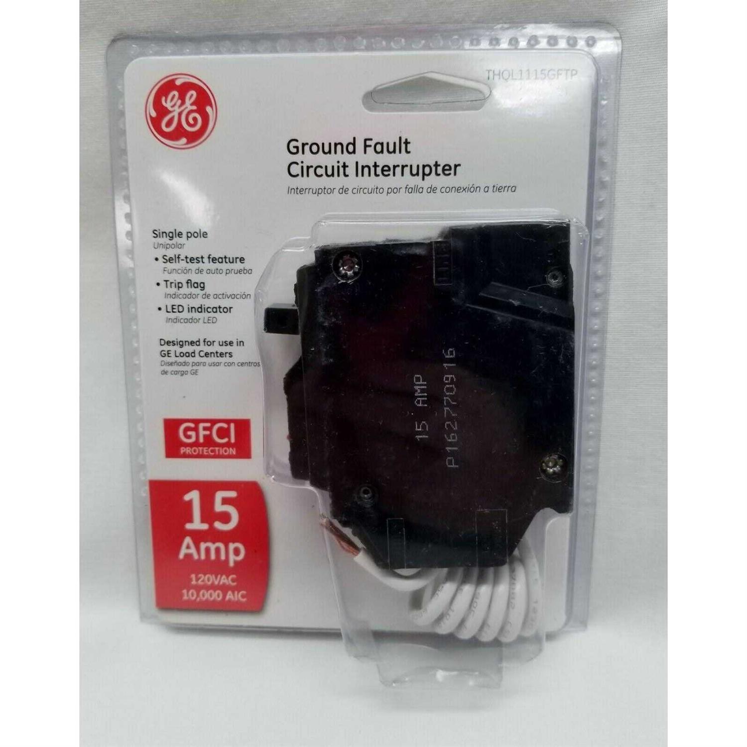 GE 15A Single Pole Ground Fault Interrupter Circuit Breaker THQL1115GFTP - Cheap Fitting