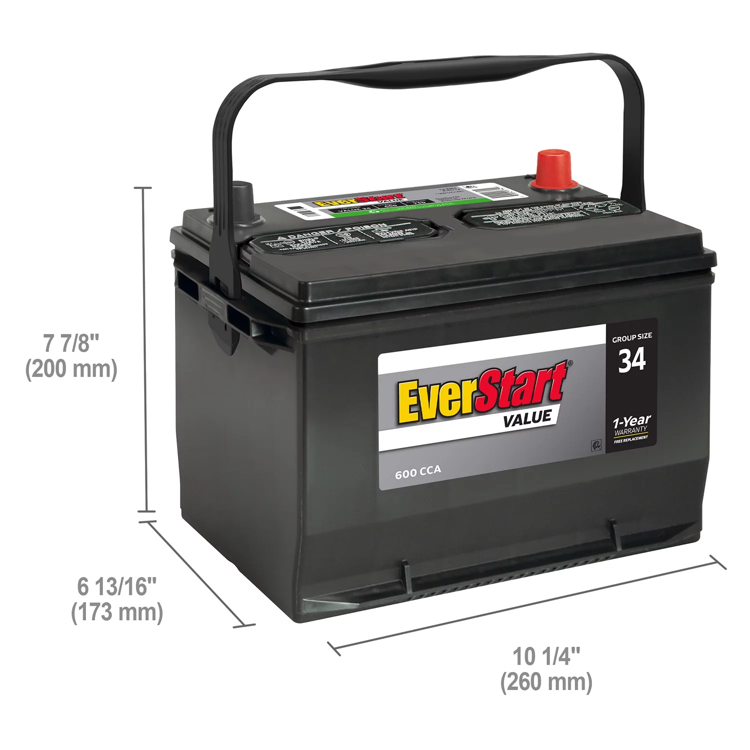 EverStart Value Lead Acid Automotive Battery, Group Size 34 12 Volt, 600 CCA - Cheap Fitting