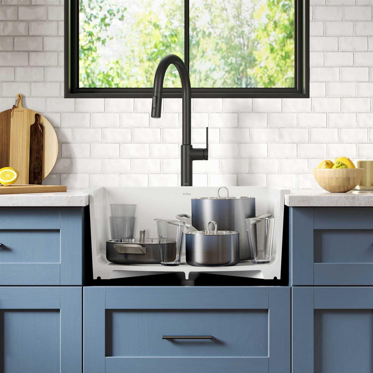Kraus Turino 24 Drop-in Undermount Fireclay Single Bowl Kitchen Sink with Thick Mounting Deck in Gloss White KFD1-24GWH - Cheap Fitting