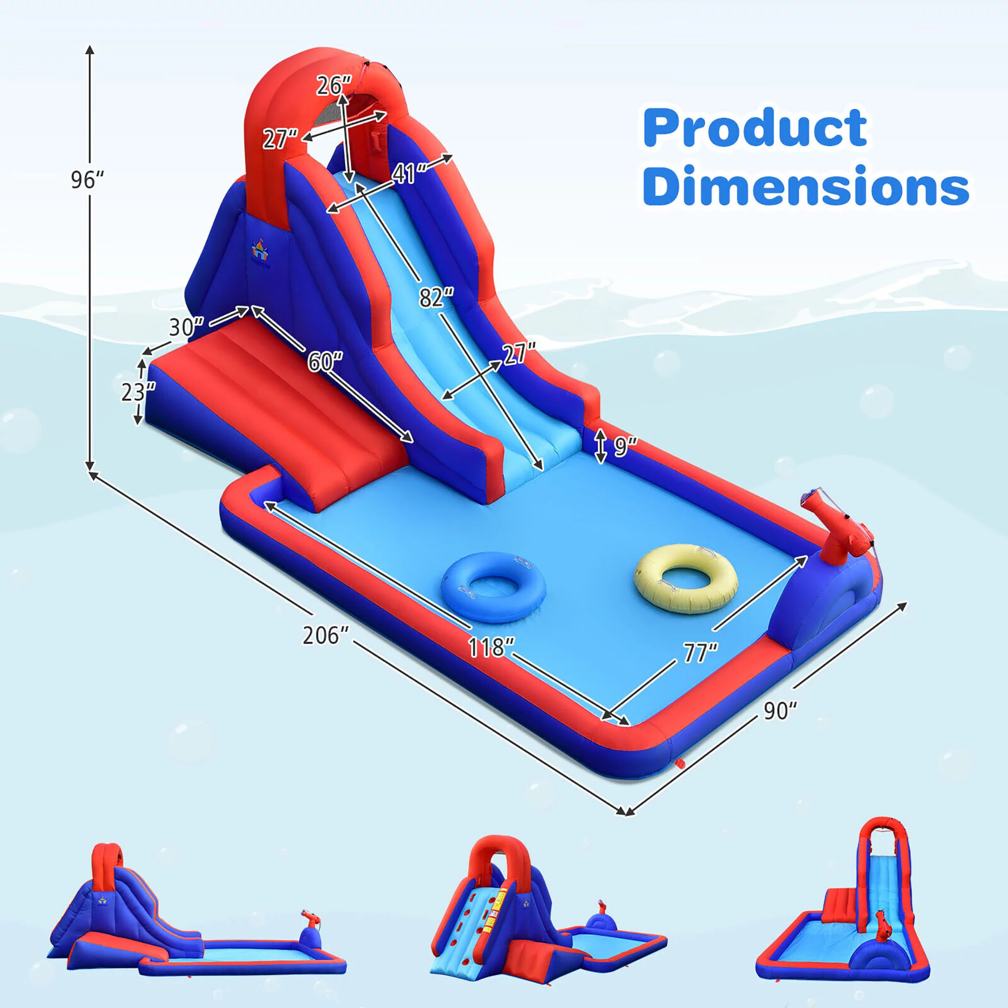 Gymax Inflatable Water Slide Park w/ Climb Slide Pool & 2 Swim Rings Blower Excluded - Cheap Fitting