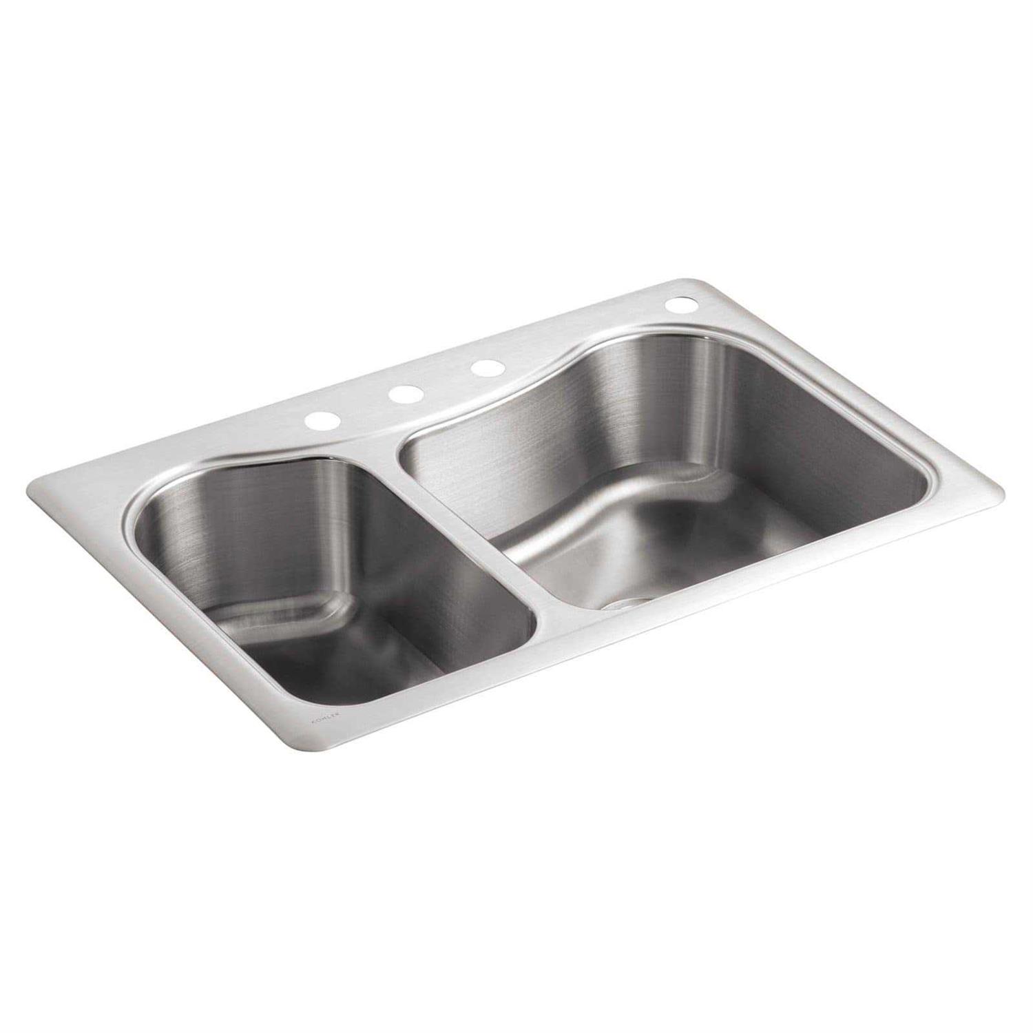 Kohler K-3361-4-NA Staccato 33 Top-mount Double-Bowl Kitchen Sink - Cheap Fitting