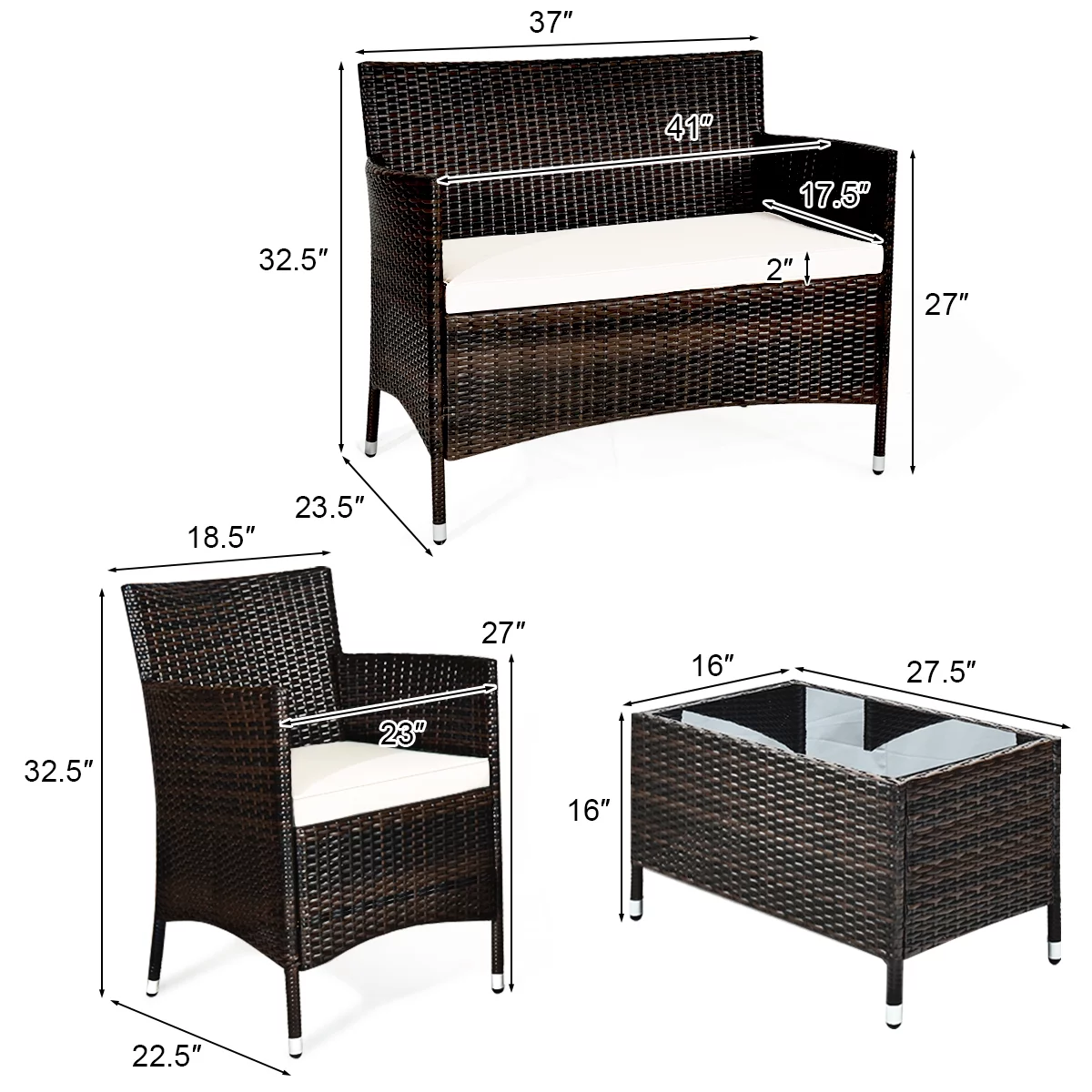 Patiojoy 4-Piece Patio Rattan Wicker Furniture Set Sofa Chair Table Set w/ Red Cushions - Cheap Fitting