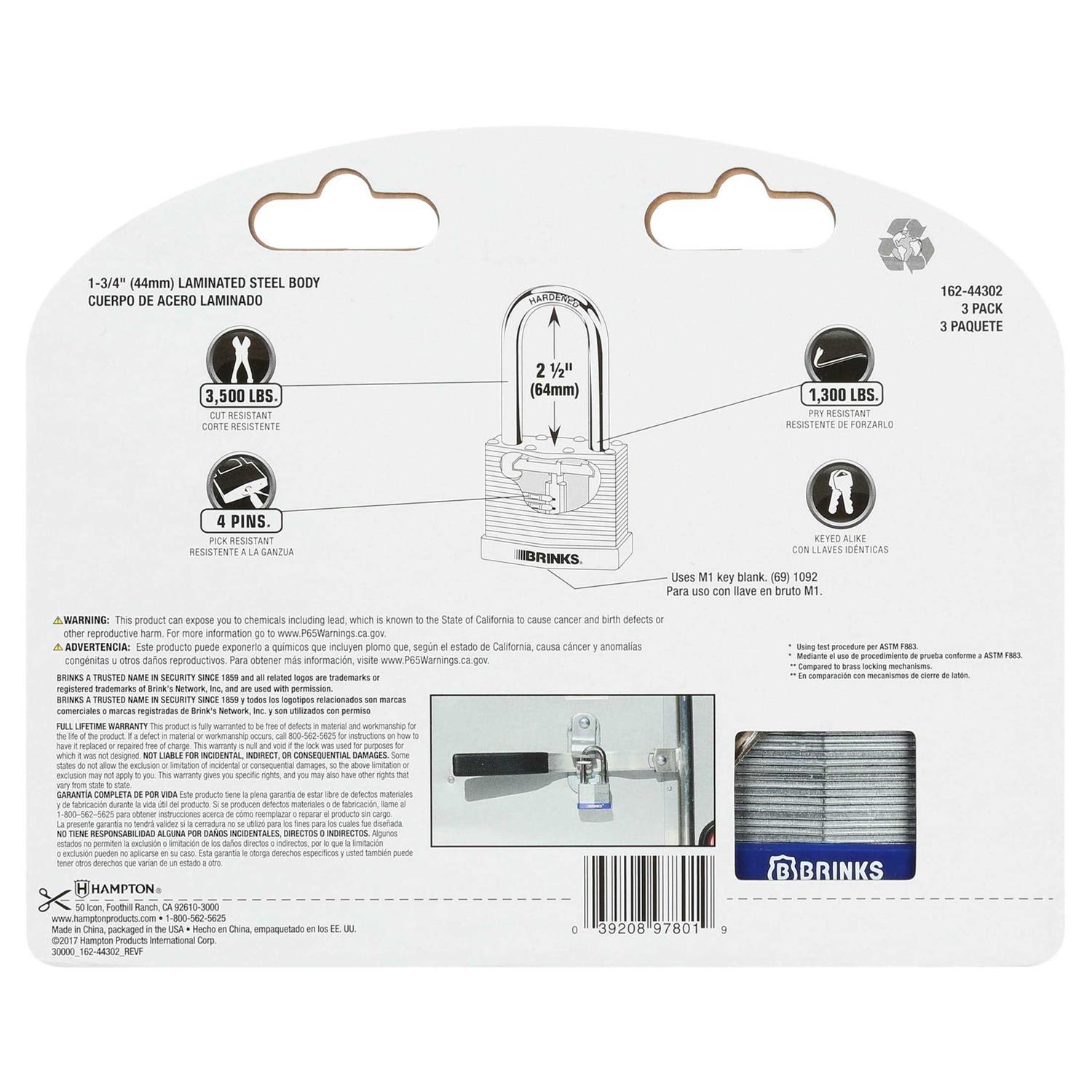 Brinks Laminated Steel Padlock Shackle - Cheap Fitting