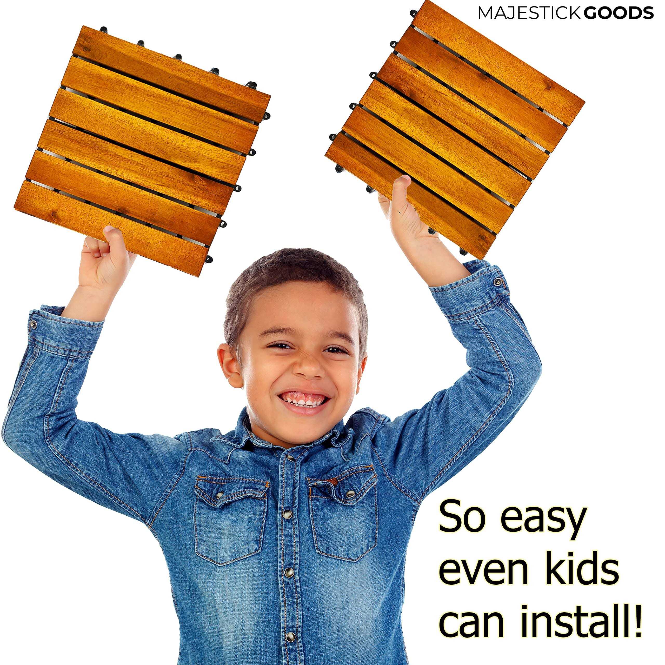 Majestick Goods Interlocking Deck Tiles 8 Pack Snap Together Wood Flooring - Cheap Fitting