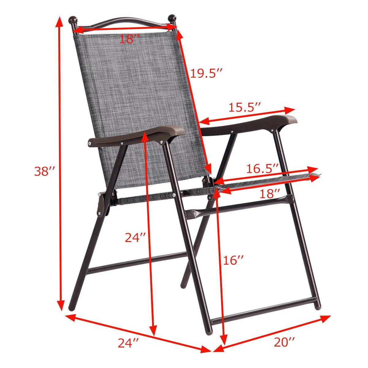 Costway Set of 2 Patio Folding Sling Back Chairs Camping Deck Garden Beach Black - Cheap Fitting