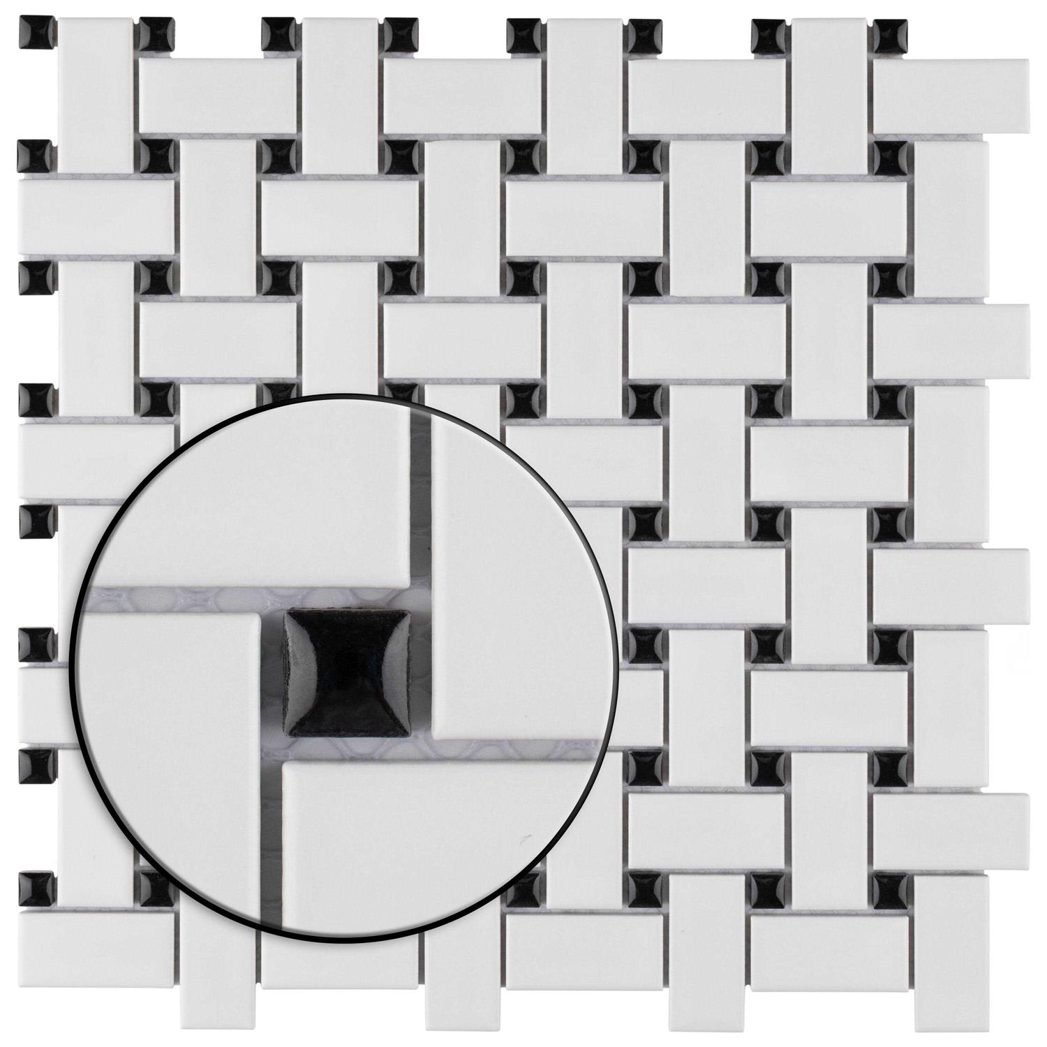 Merola Tile Metro Basketweave Matte White with Cobalt Dot 11.75 x 11.75 Porcelain Mosaic Tile - Cheap Fitting