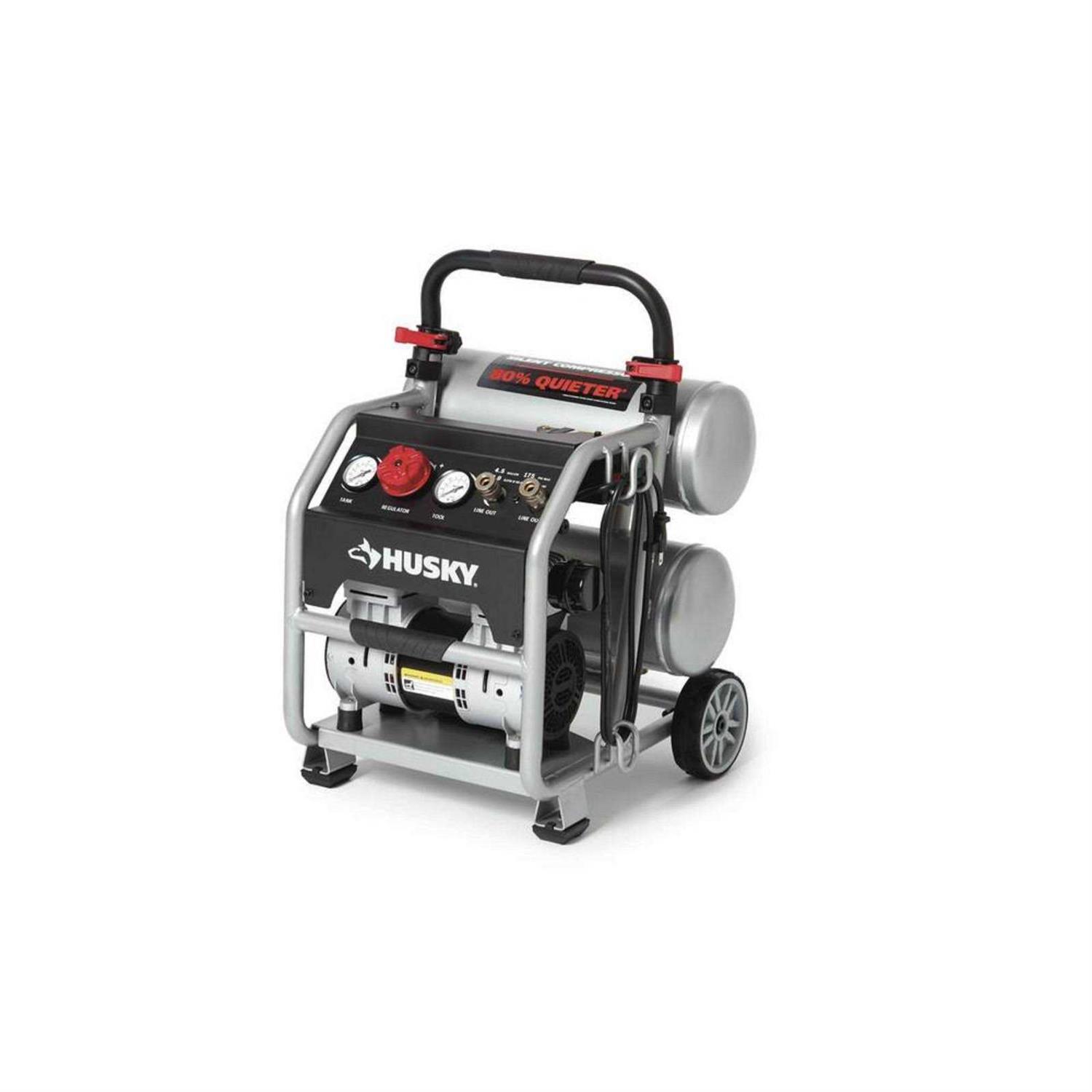 Silent Air Compressor Portable Husky 4.5 Gal Electric Powered - Cheap Fitting