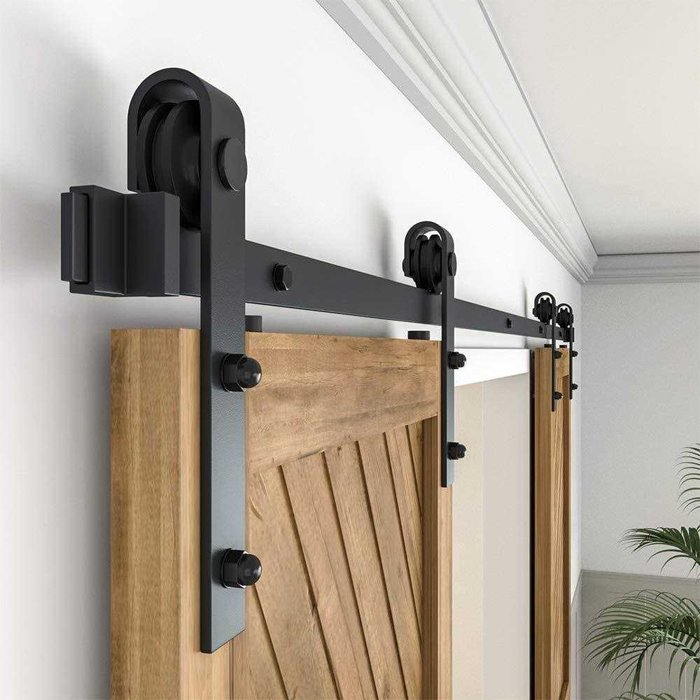 Winsoon 5-18FT Sliding Barn Wood Door Hardware Cabinet Closet Kit Antique Style for Double Doors Black Surface - Cheap Fitting