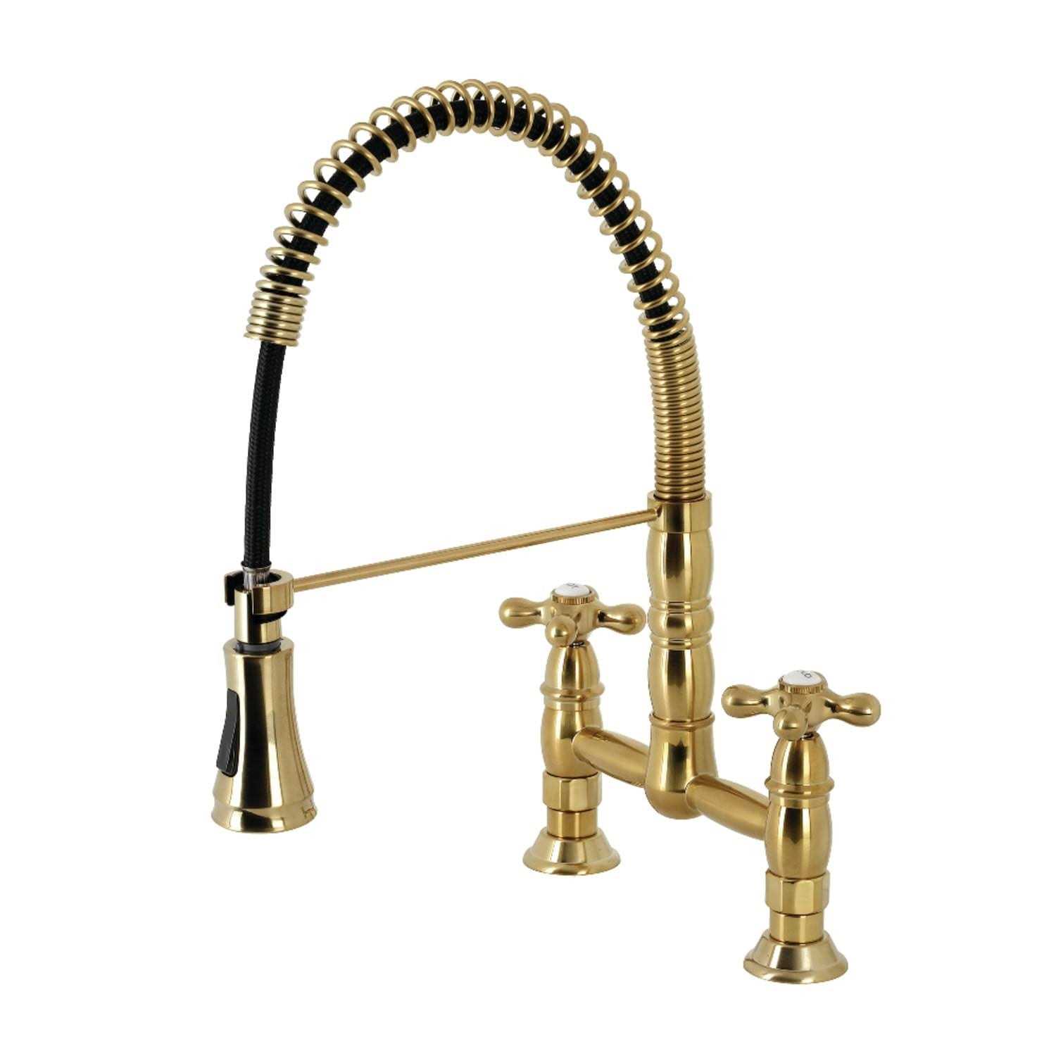 Kingston Brass Heritage Two-Handle Deck-Mount Pull-Down Sprayer Kitchen Faucet - Cheap Fitting