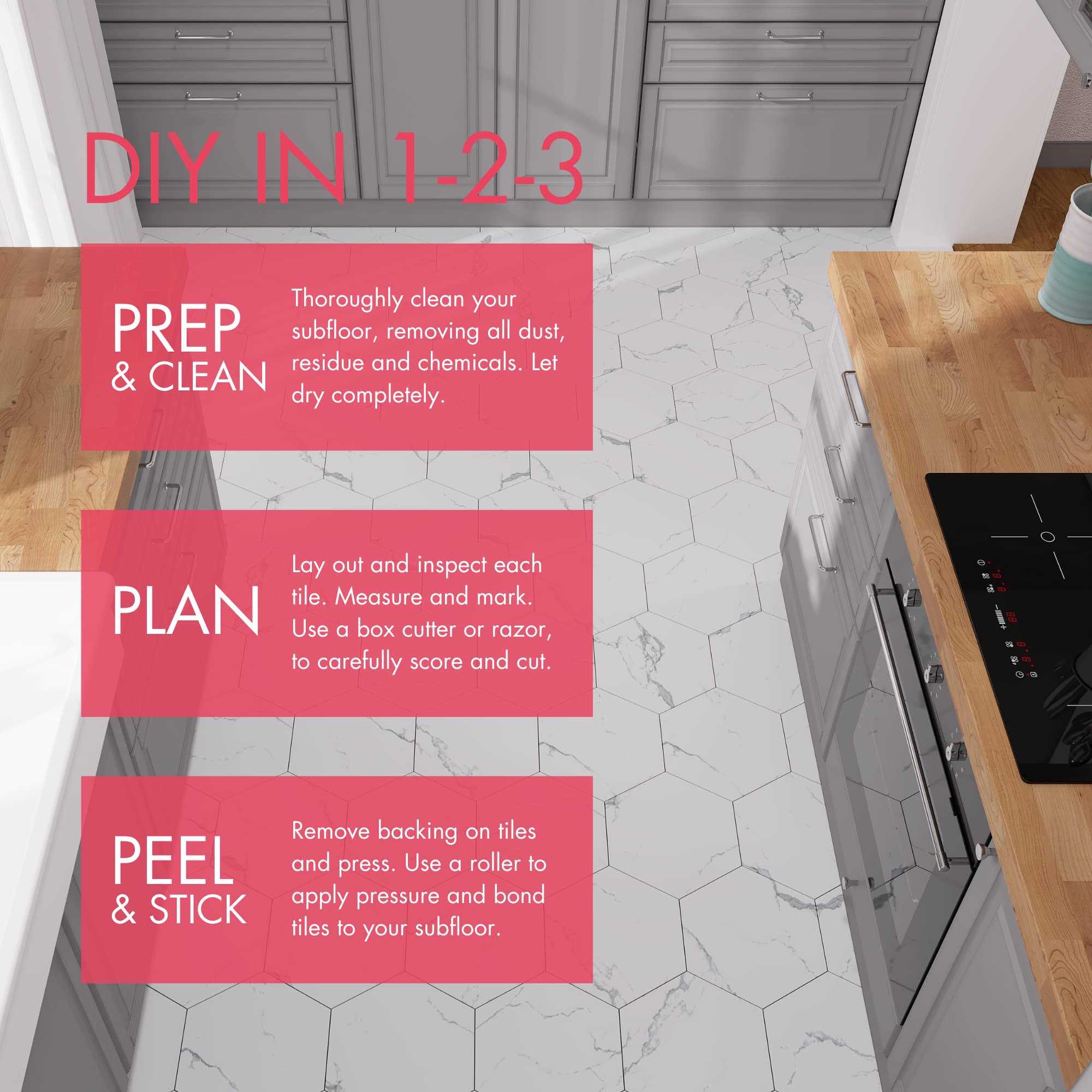 BaseCore HEX5.75 2mm Peel and Stick Vinyl Flooring Lucida USA - Cheap Fitting