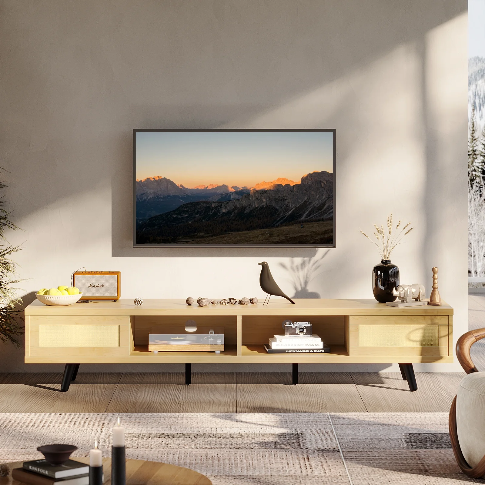 Bestier Rattan TV Stand for TVs up to 75