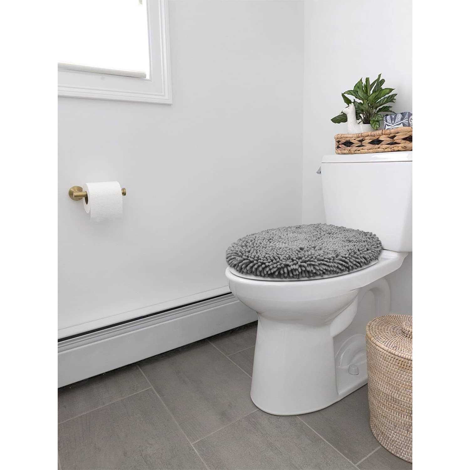 Luxurux Toilet Lid Cover Extra-Soft Plush Seat Washable Shaggy Microfiber Standard Toilet Lid Covers for Bathroom Machine Wash & Dry - Cheap Fitting