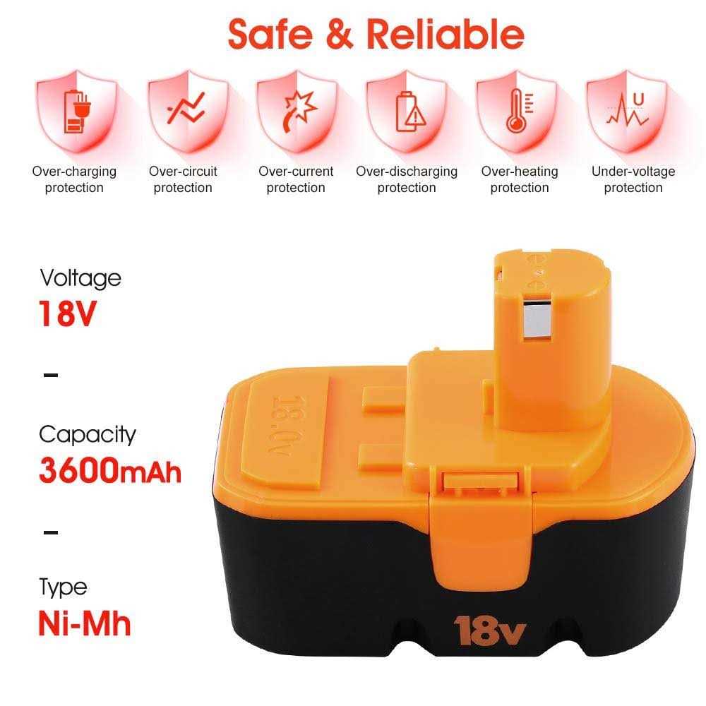 Munikind 3600mAH Ni-Mh Replacement Battery for Ryobi 18V Battery P100 P101 ABP1801 ABP1803 BPP1820 Compatible with Ryobi Battery 18 Volt Tools - Cheap Fitting
