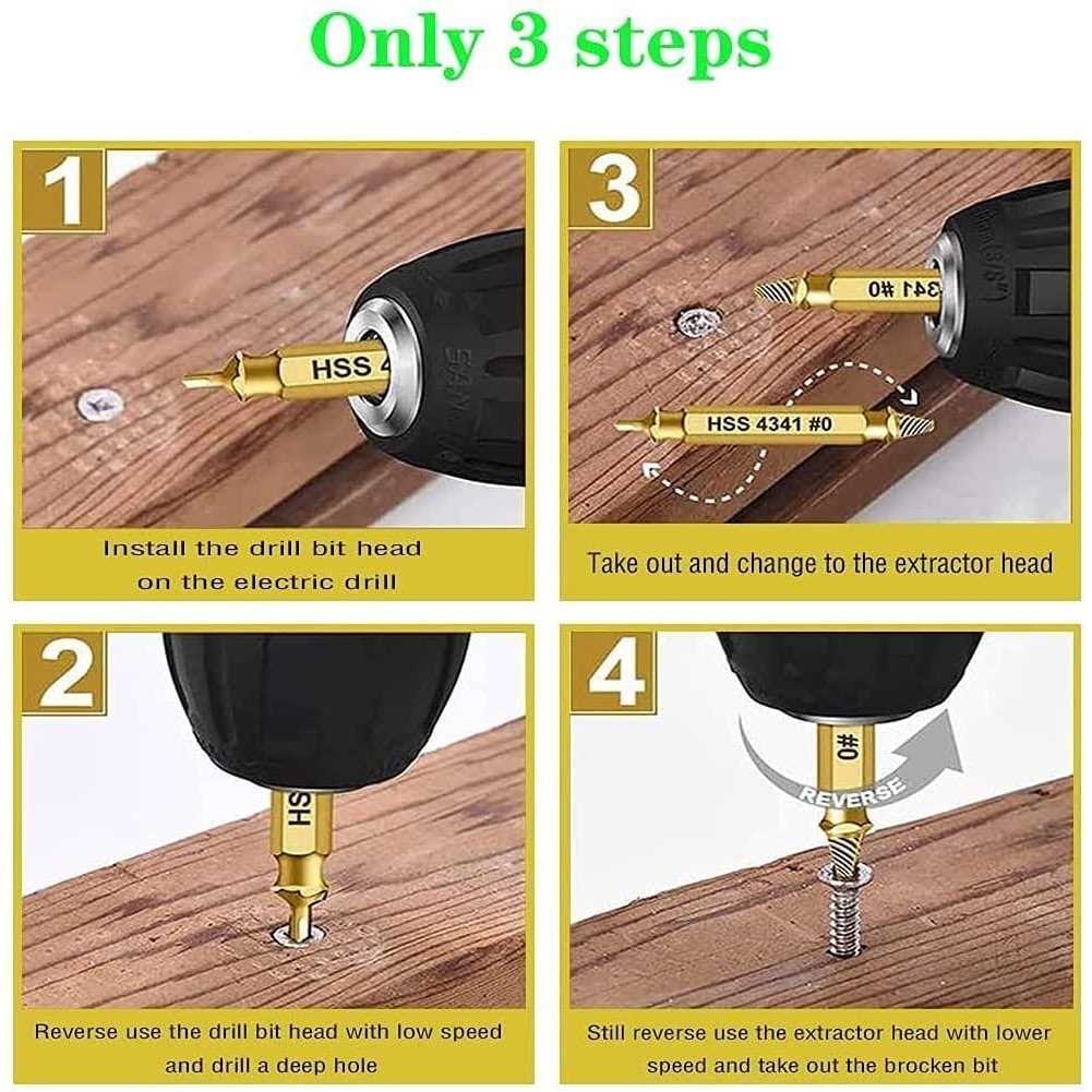 6 Pieces Gold Screw Extractor Kit, Damaged Screw Extractor Kit HSS 4341 High Speed Steel Damaged and Stripped Screw Remover Tool and Drill Bit Set - Cheap Fitting