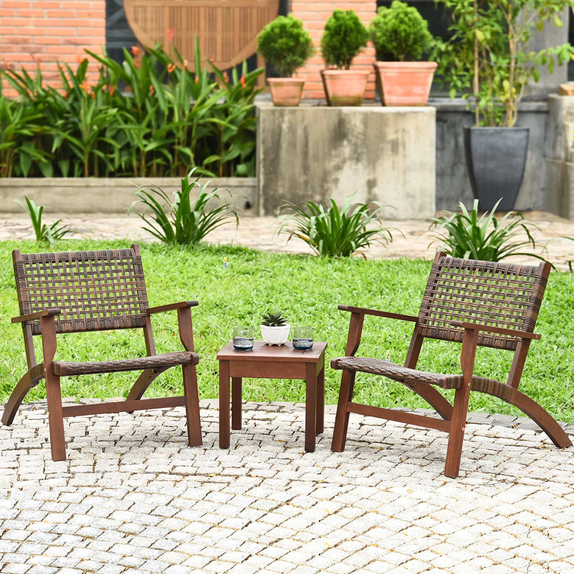 Costway 3PCS  Patio Rattan Furniture Set  Coffee Table - Cheap Fitting