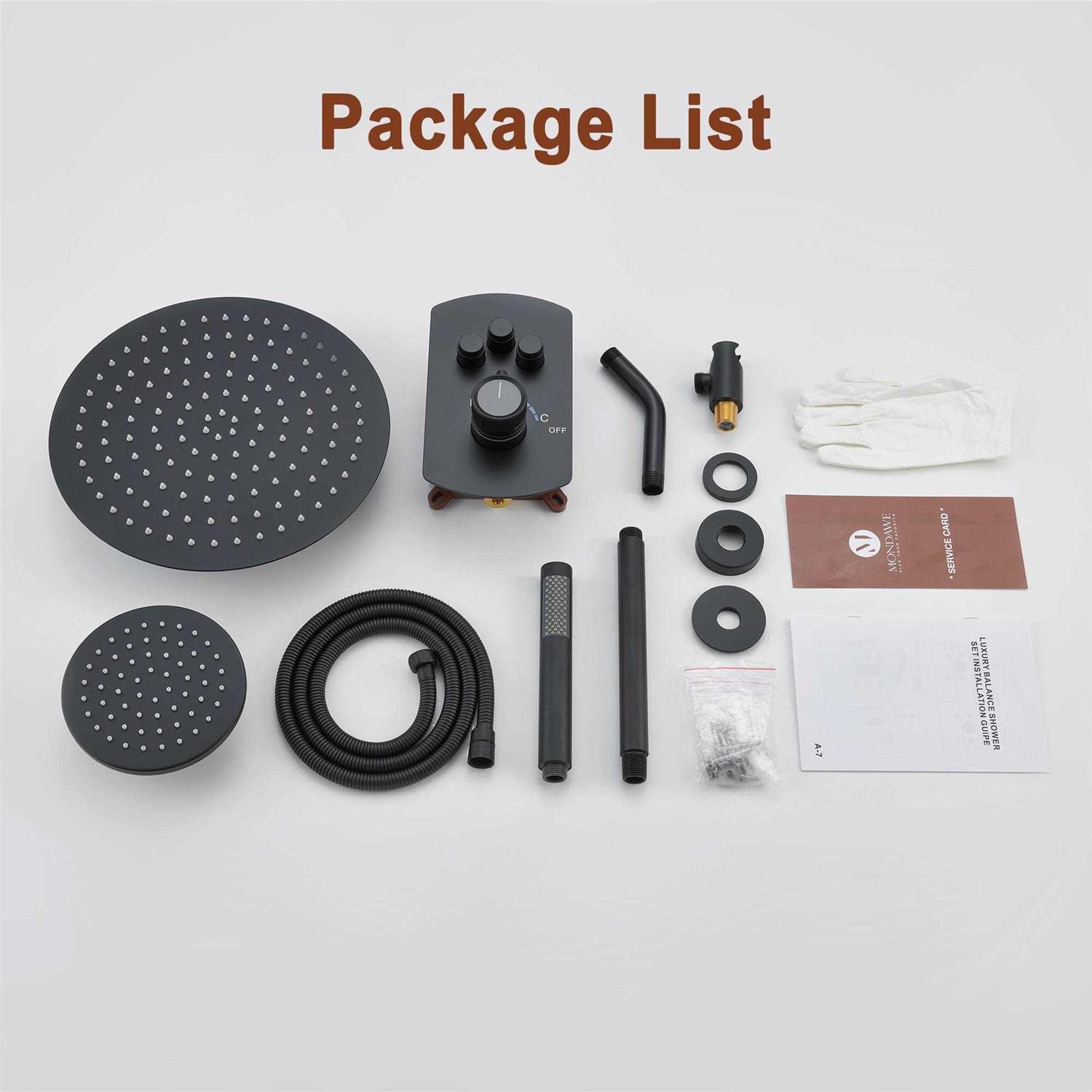 mondawe WF6853-12MB Rough-in Valve Dual Shower Heads with Handheld Finish - Cheap Fitting