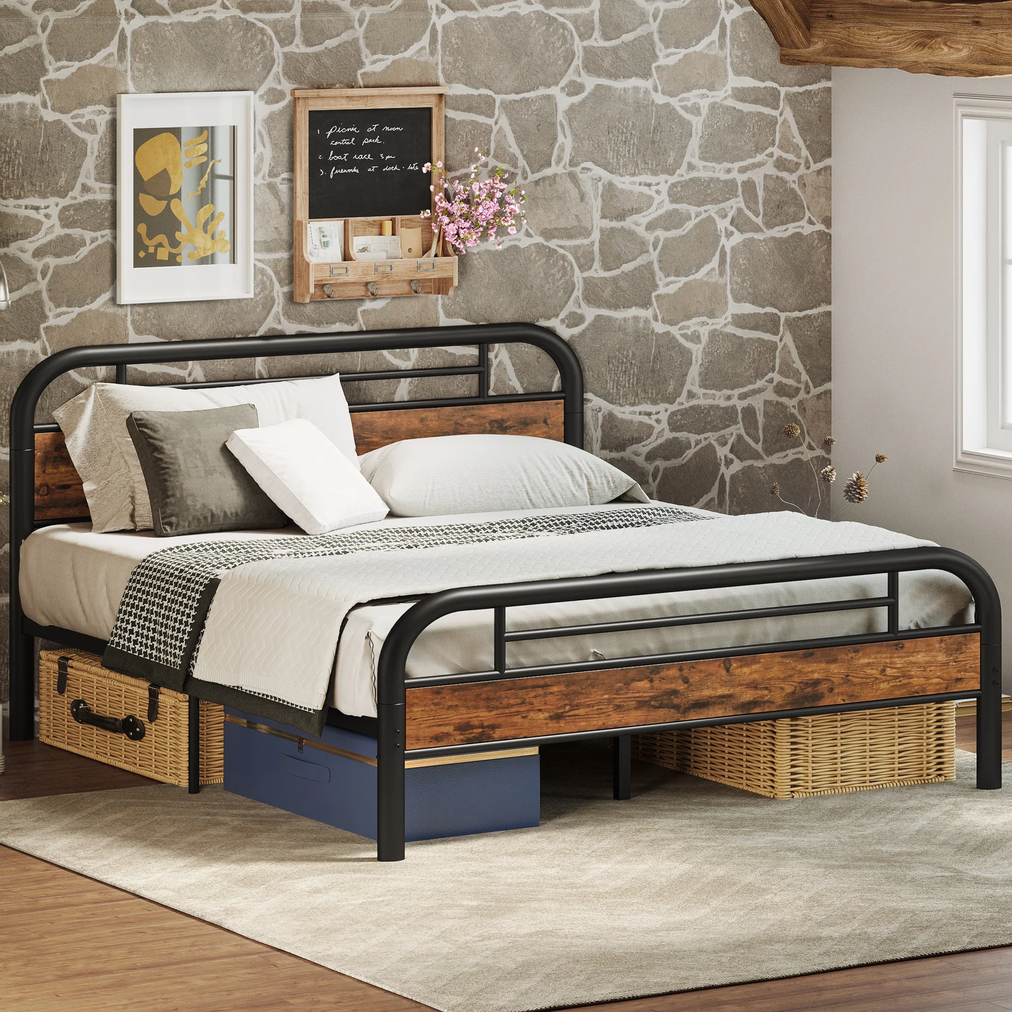 LIKIMIO King Platform Bed Frame with Headboard and Strong Steel Support, No Box Spring Needed - Cheap Fitting