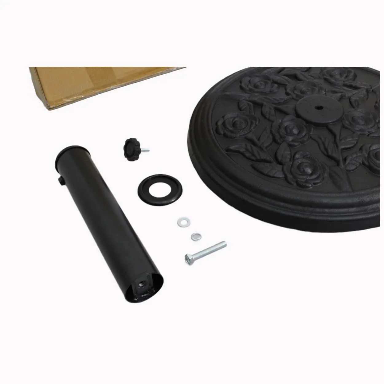 S4O Heavy Duty Round Outdoor Patio Pool Umbrella Base Stand w/ Black Rose Design - Cheap Fitting