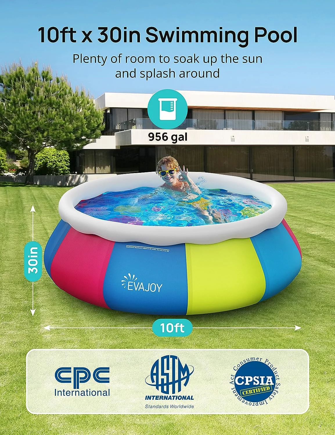 EVAJOY 10ft × 30in Easy Set Inflatable Swimming Pool with Pool Cover - Perfect Above Ground Pool for Family Fun in Your Backyard Garden - Cheap Fitting