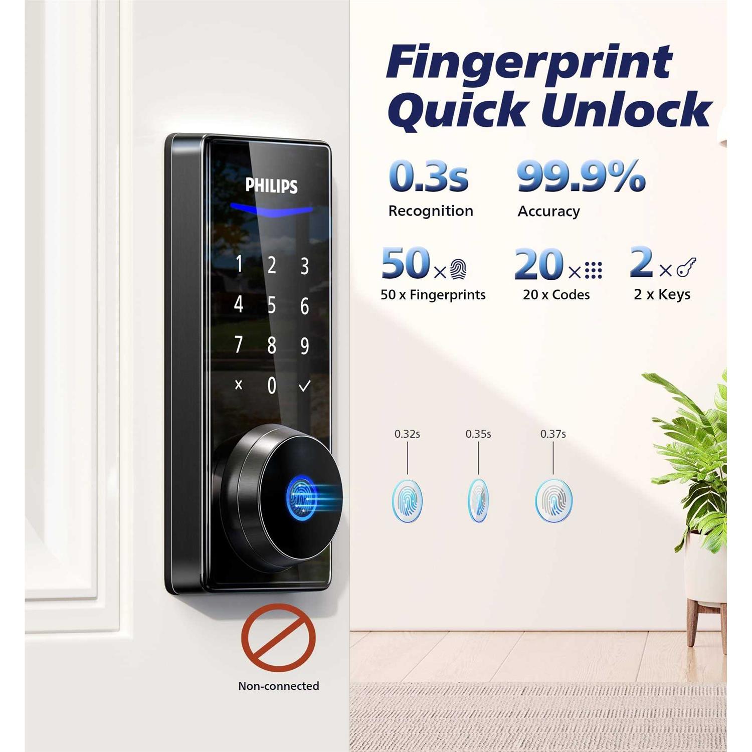 Philips Fingerprint Door Lock Touchscreen Digital Keypad Deadbolt with Keys - Cheap Fitting