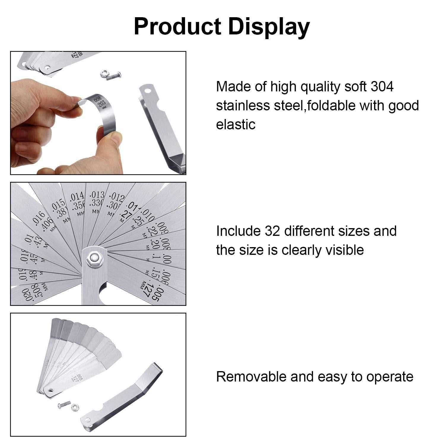 Hotop Stainless Steel Feeler Gauge Dual Marked Metric and Imperial Measuring Tool - Cheap Fitting