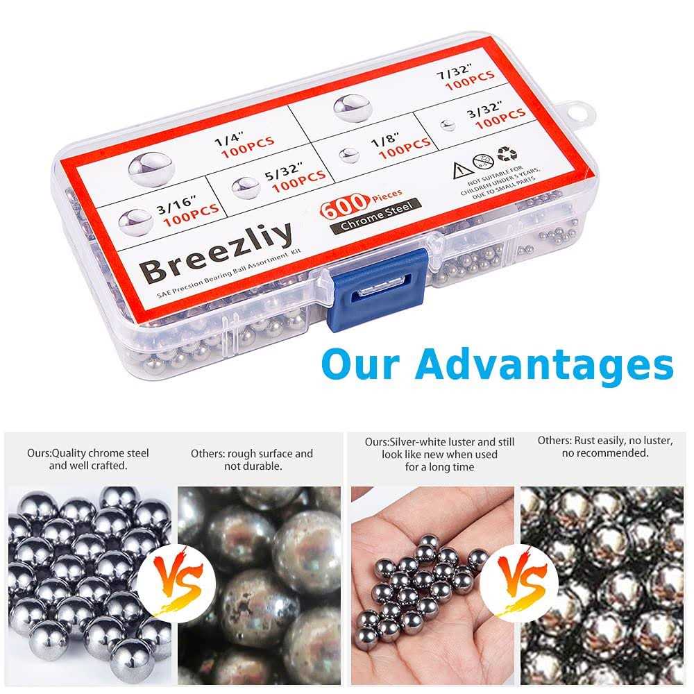 Breezliy 600 Piece 6 Sizes Assorted Loose Bicycle Bearing Balls 1/4 7/32 3/16 5/32 1/8 And 3/32 - Cheap Fitting