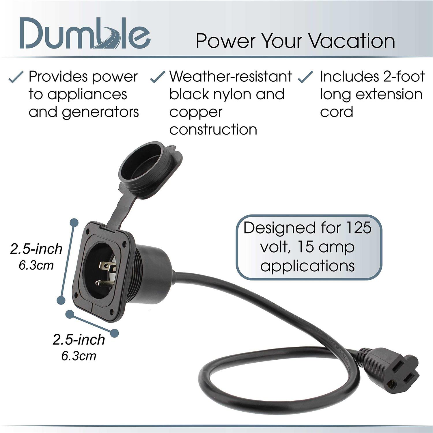 Dumble Power Inlet Port Plug 125 Volt AC Port Plug 15 Amp RV Electrical Outlet - Cheap Fitting