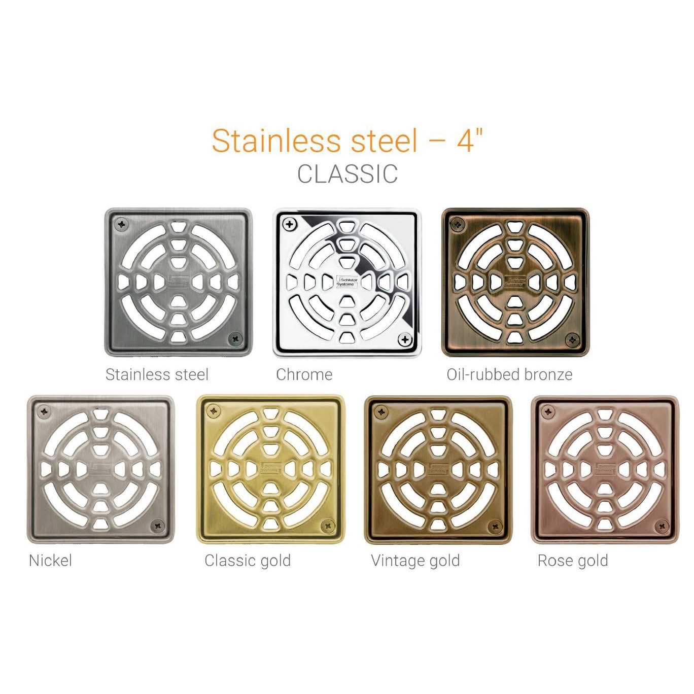 Schluter Systems Schluter Kerdi 4 Inch Square Stainless Steel Grate - Cheap Fitting