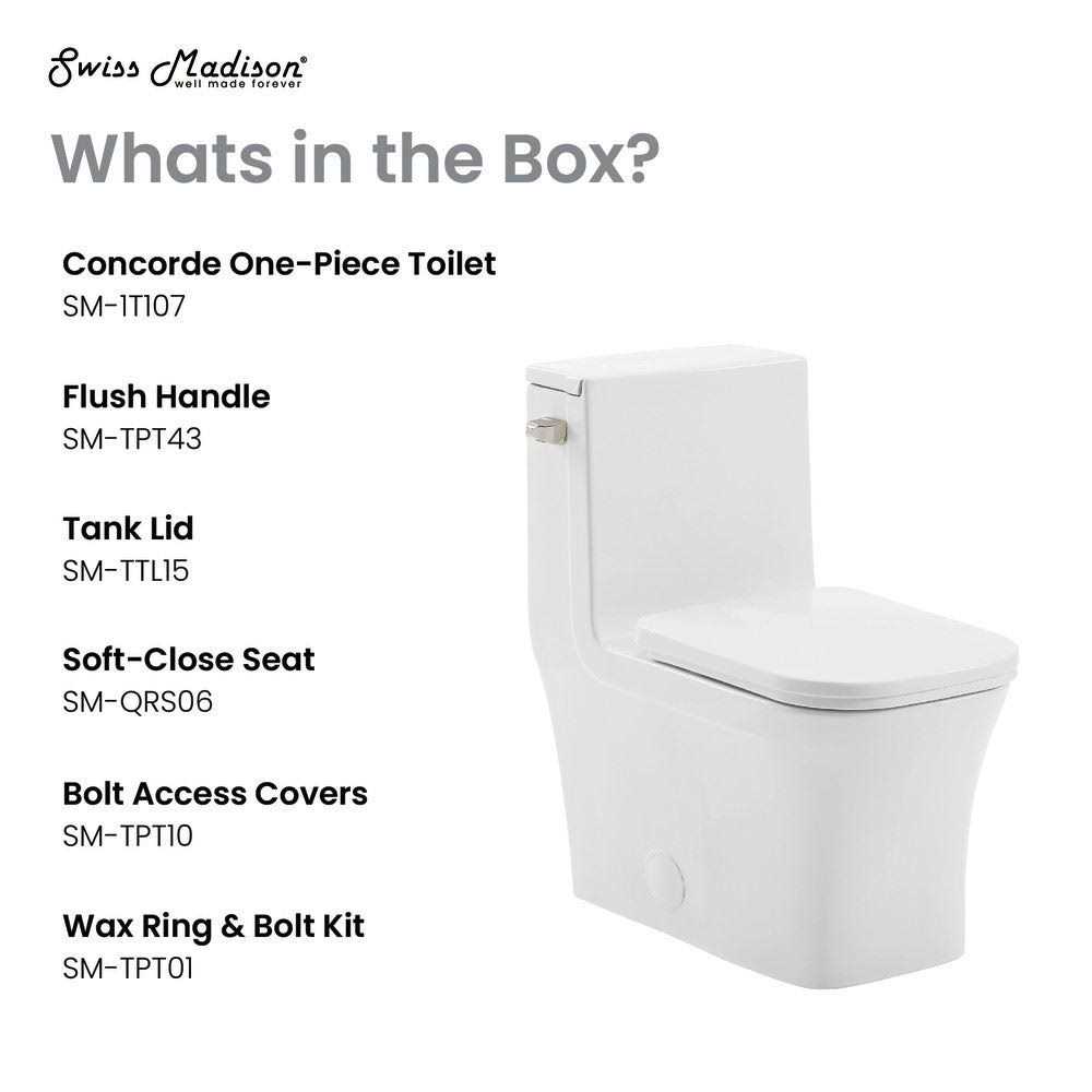 Swiss Madison Concorde One-Piece Square Left Side Flush Handle Toilet 1.28 GPF - Cheap Fitting