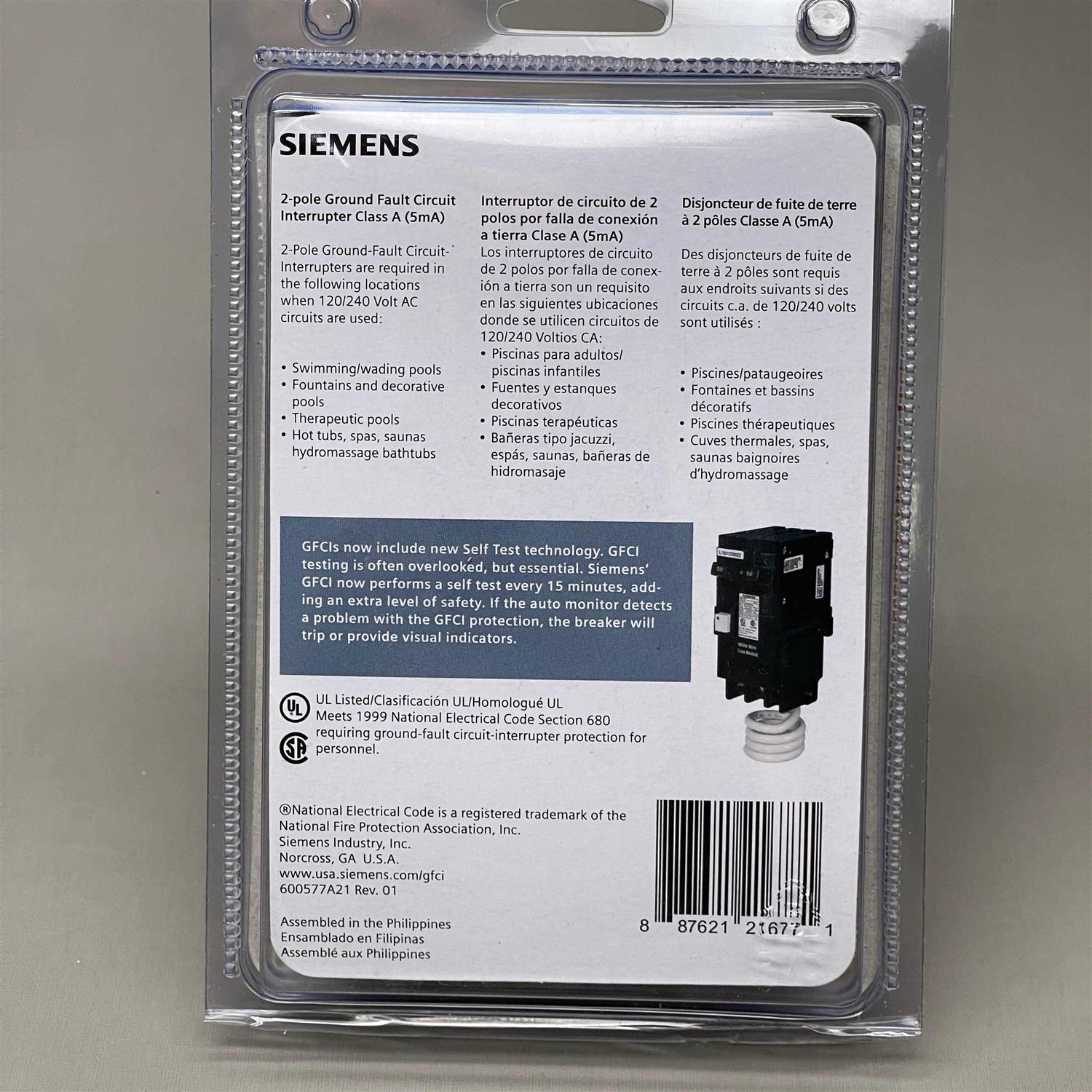 Siemens QF250AP 50 Amp Double Pole Type QPF GFCI Circuit Breaker - Cheap Fitting